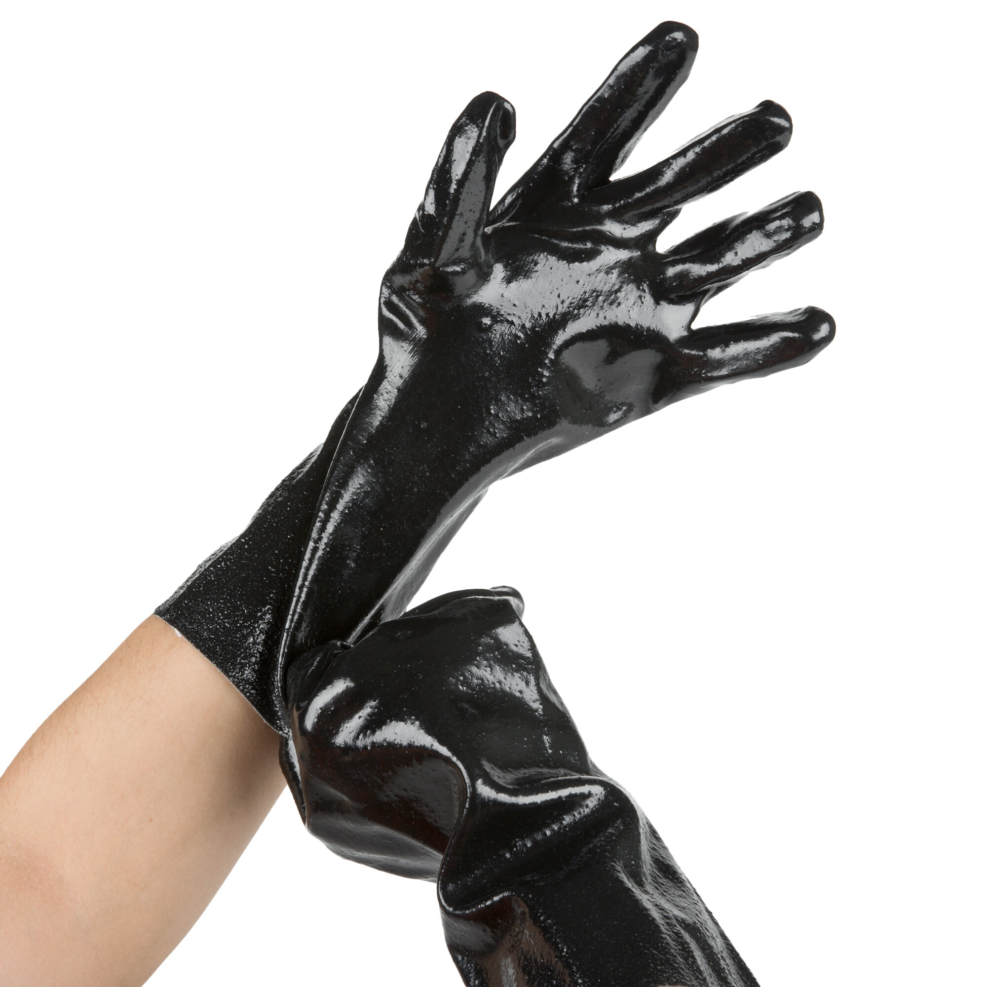 Black Rough Supported 14" PVC Gloves with Interlock Lining Large