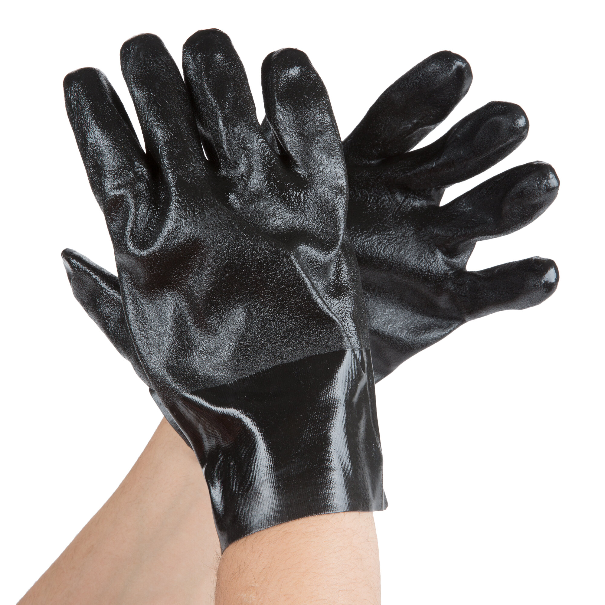 Black Etched Supported 10" PVC Gloves with Interlock Lining Large