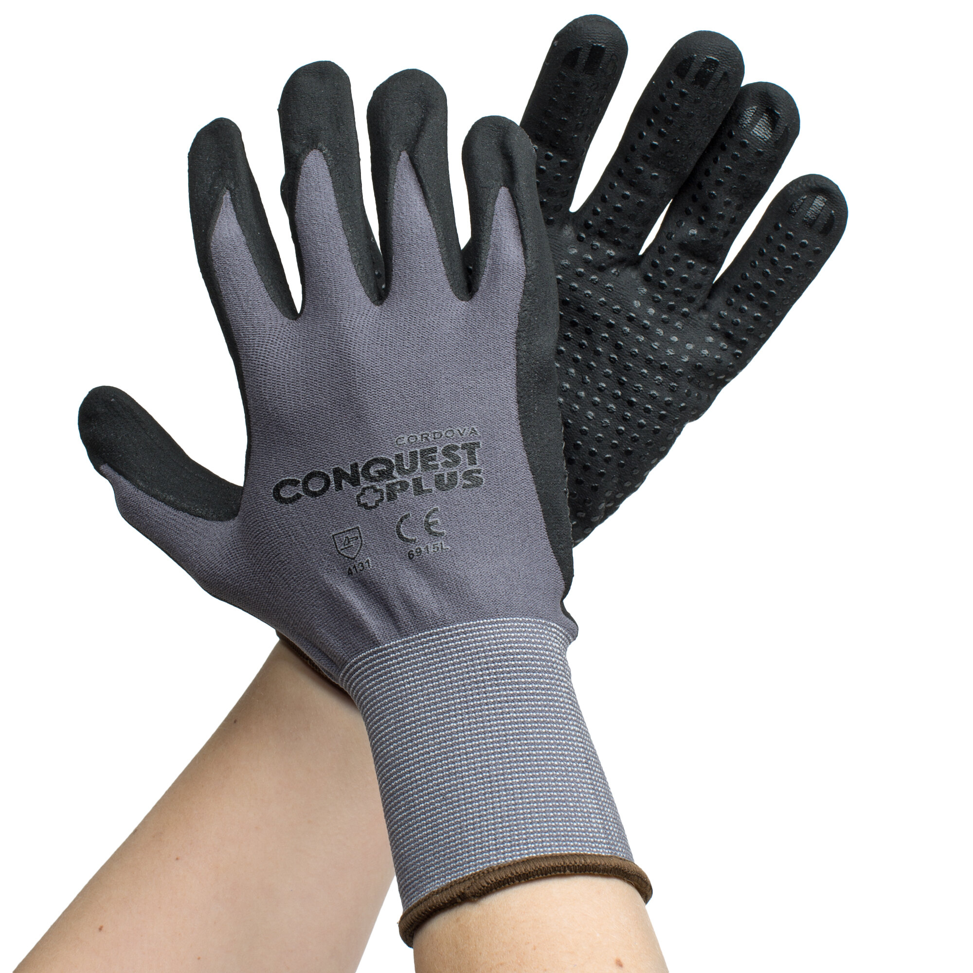 Conquest Plus Gray Nylon / Spandex Gloves with Black Foam Nitrile