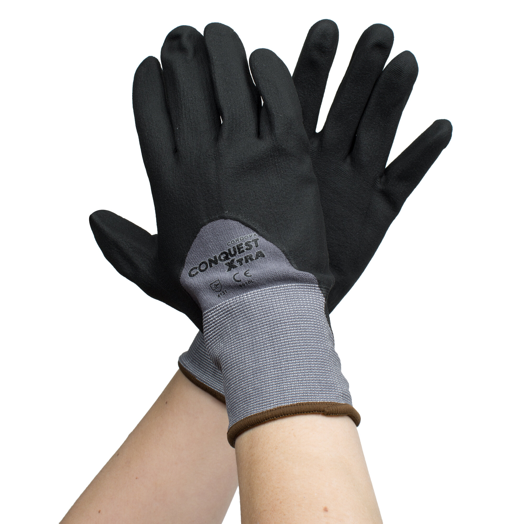 Conquest Xtra Gray Nylon / Spandex Gloves with Black Foam Nitrile