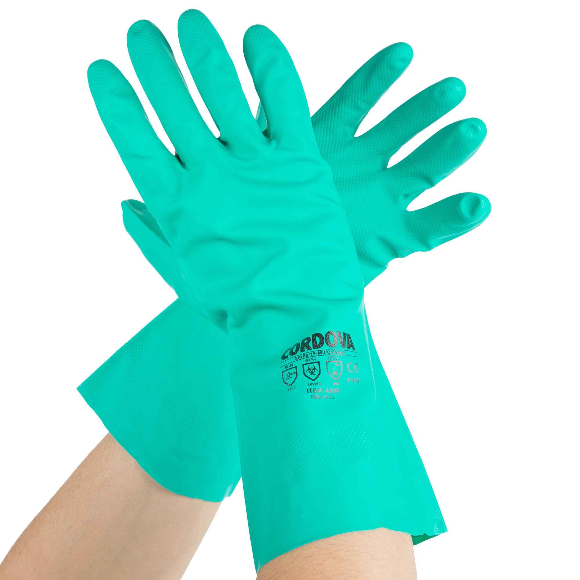 Premium 15Mil Green Embossed Unsupported Nitrile Gloves Large Pair