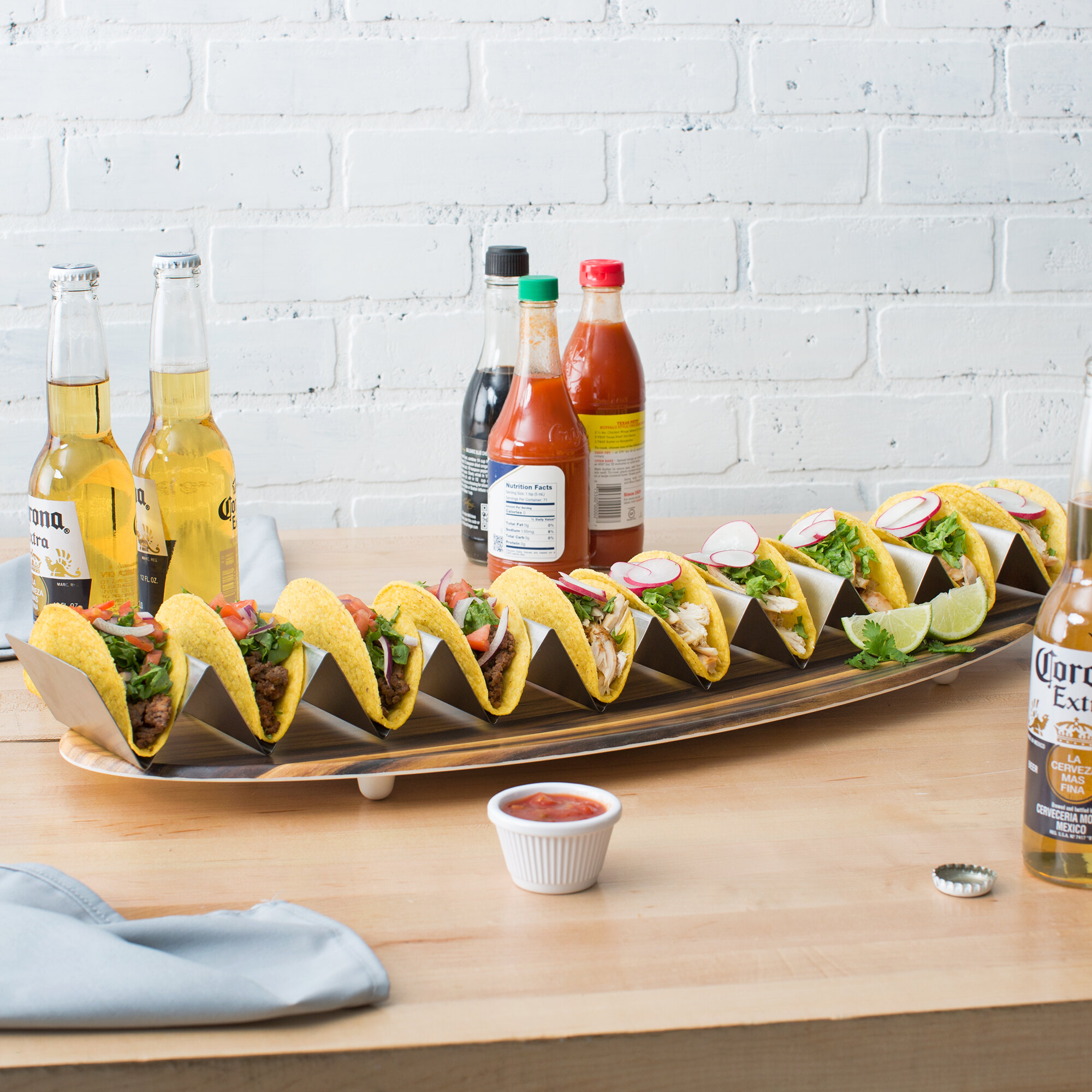 Choice 26 1/2" x 4" x 2" Stainless Steel Full Size Taco Holder with 9