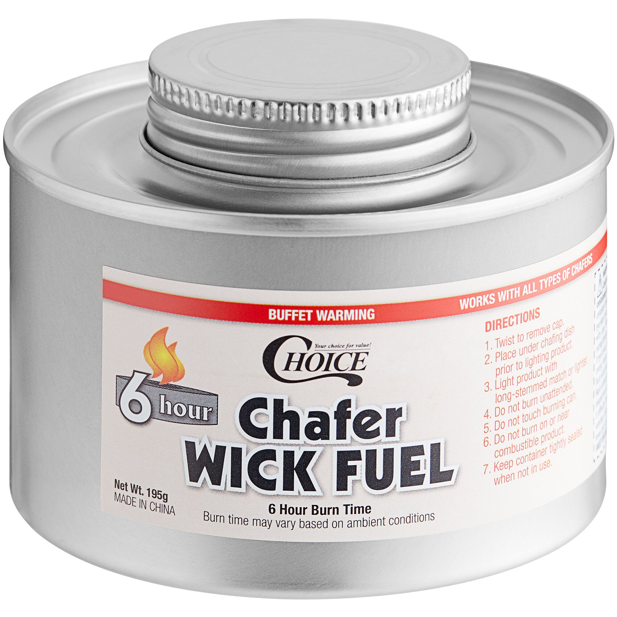 Choice 6 Hour Wick Chafing Dish Fuel with Safety Twist Cap 24/Case