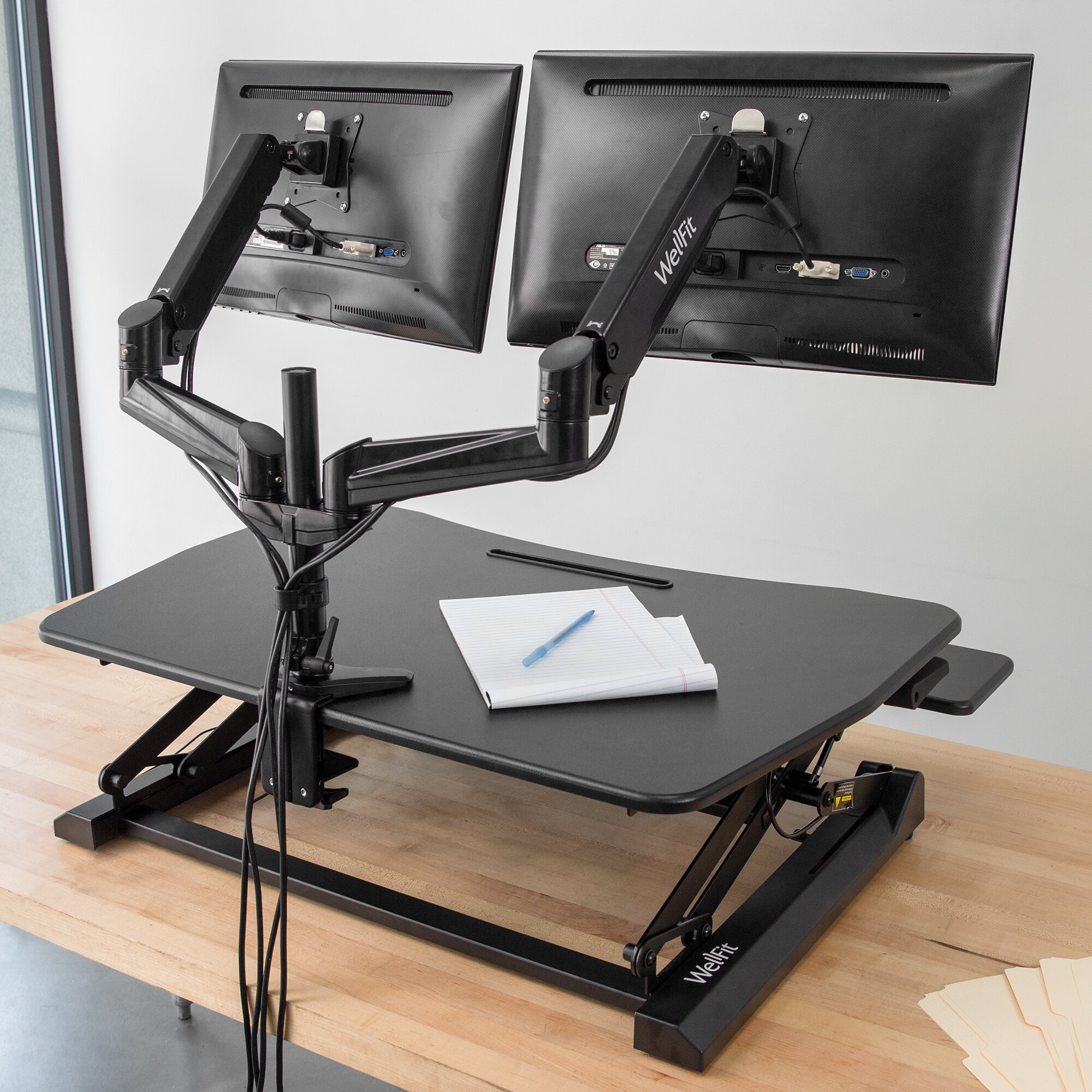 360 Office Furniture WellFit Black Dual Monitor Desk-Mount Arm