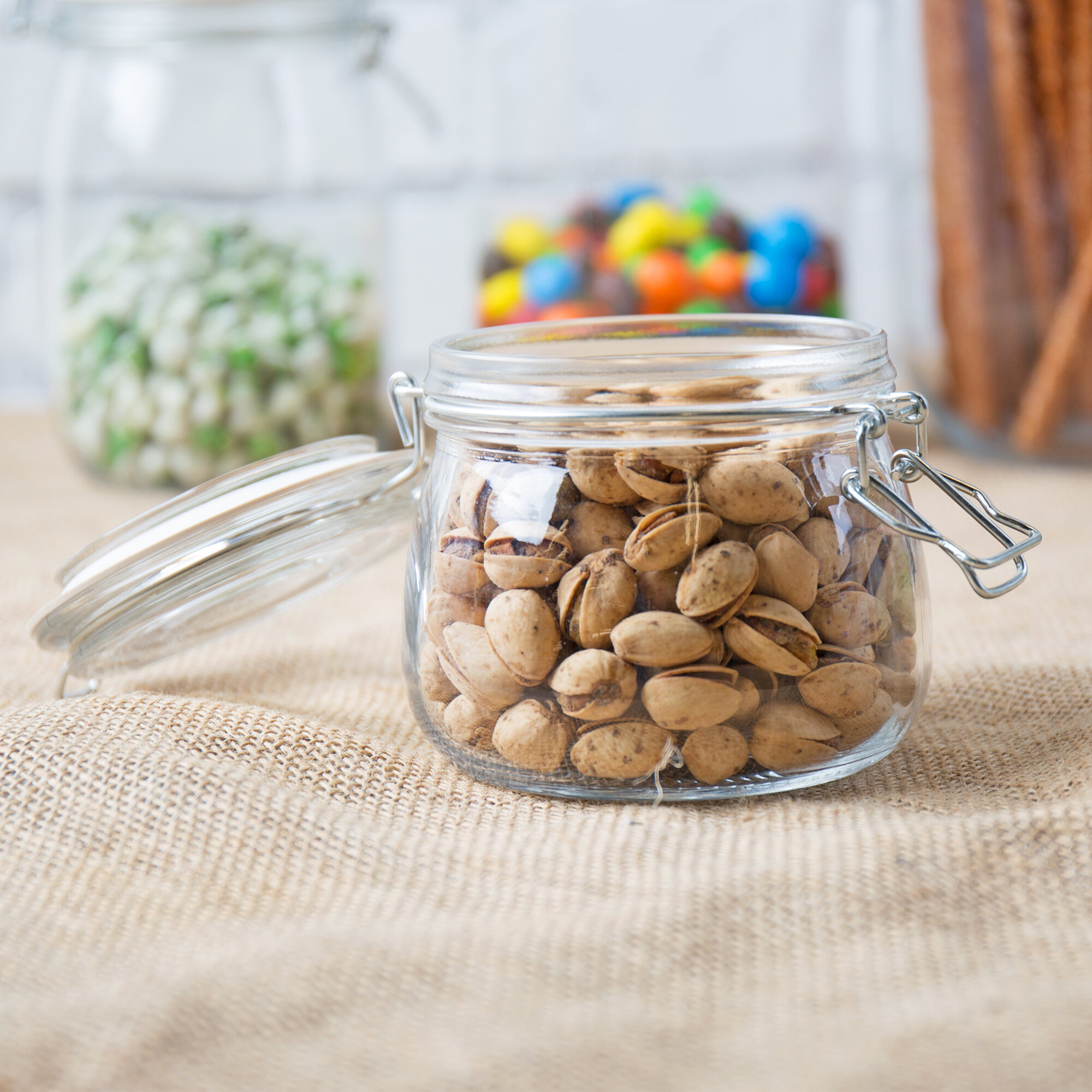 Choice 17 oz. Hinge Top Glass Storage Jar 4/Pack