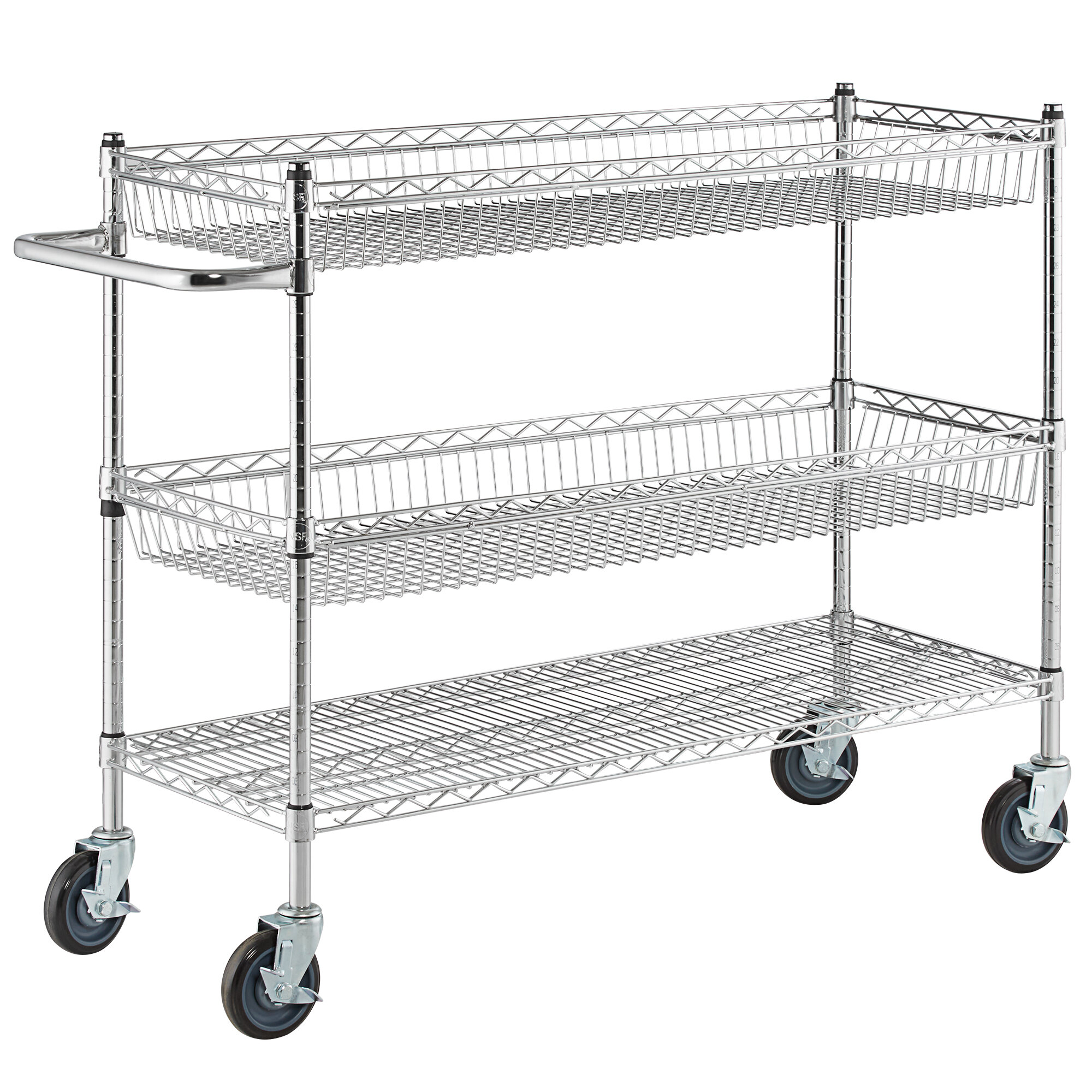 Regency Chrome Two Basket and One Shelf Utility Cart 18" x 48" x 39"