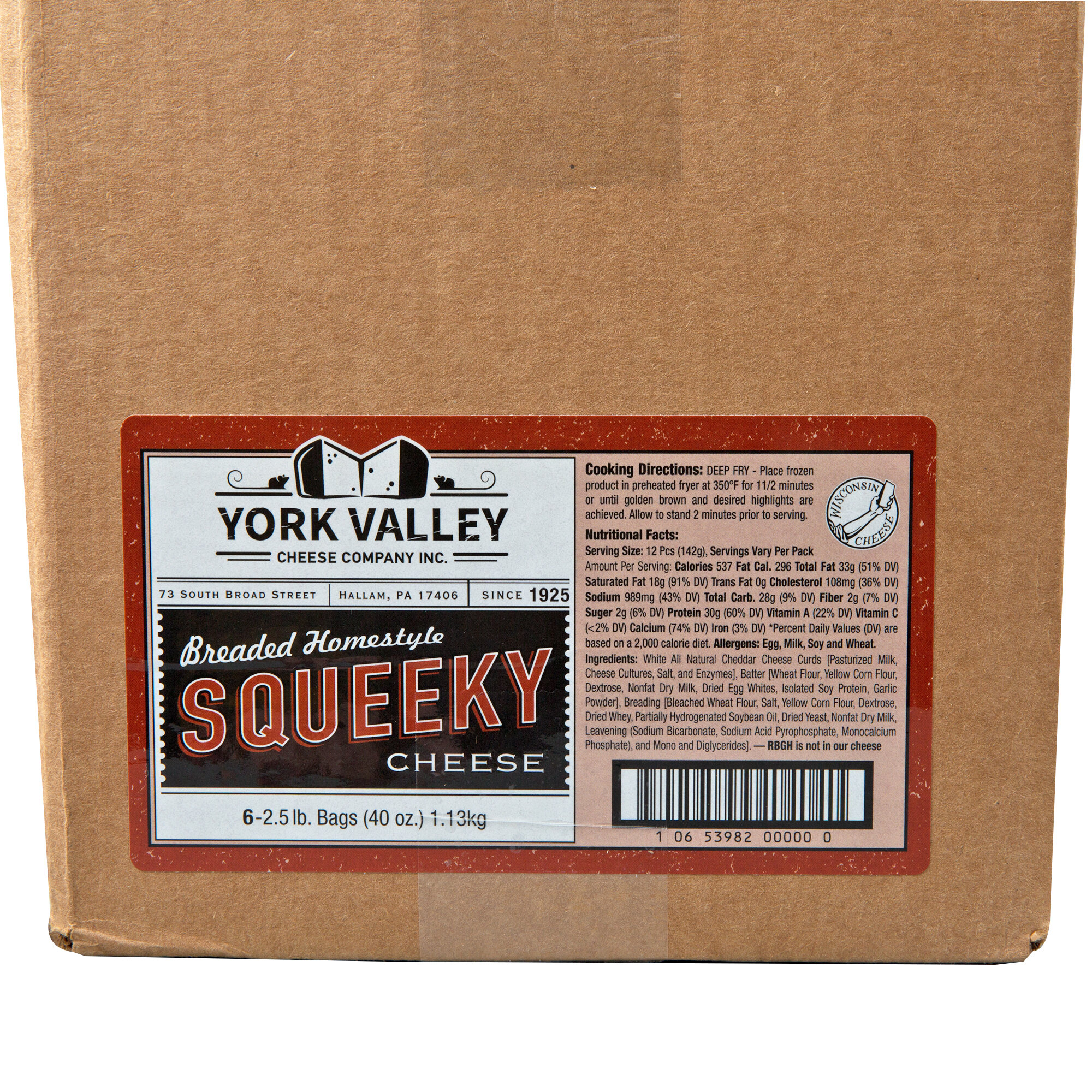 York Valley Cheese Company 2.5 lb. Breaded Homestyle Squeeky Cheese