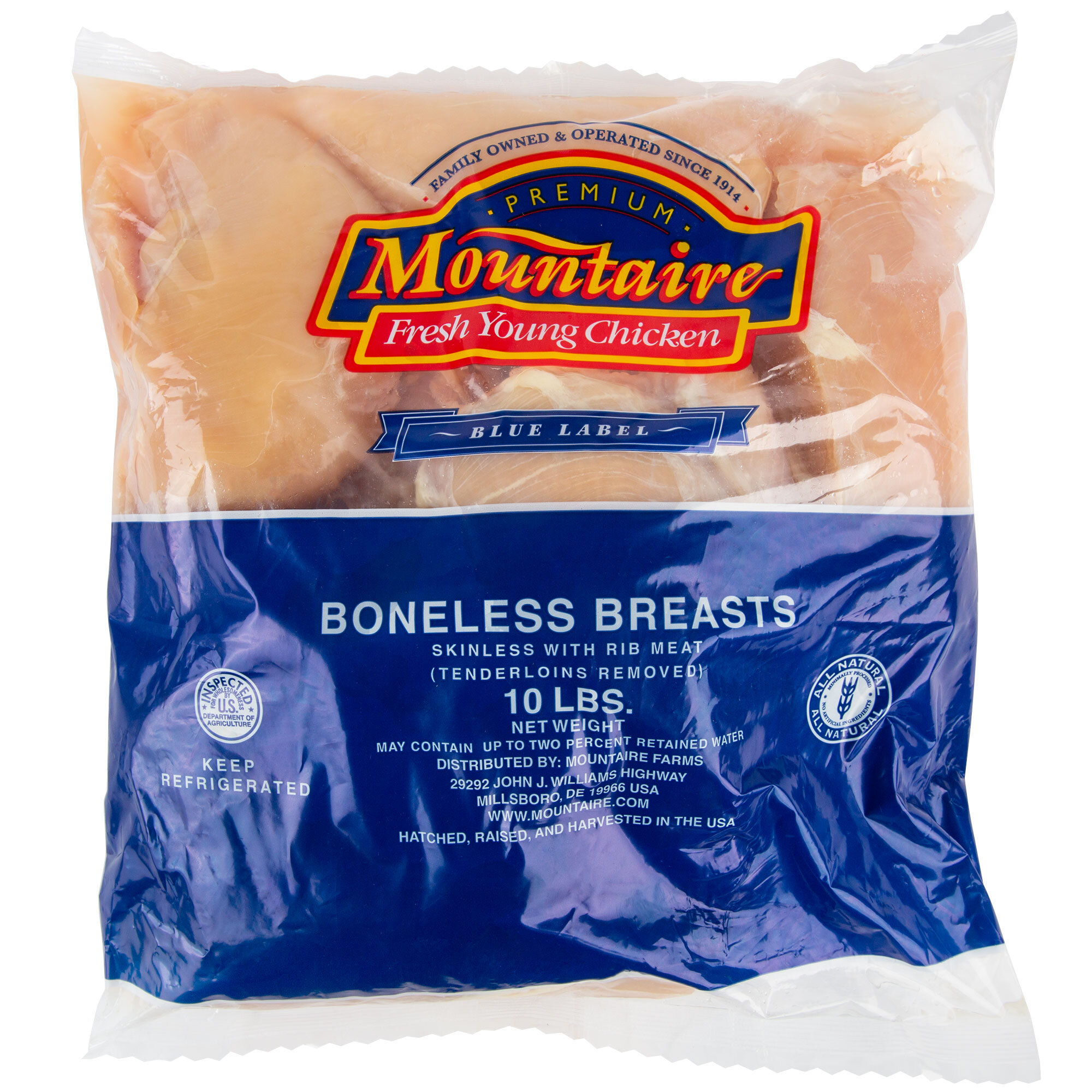 Mountaire 10 lb. Blue Label Premium Boneless Skinless Chicken Breast