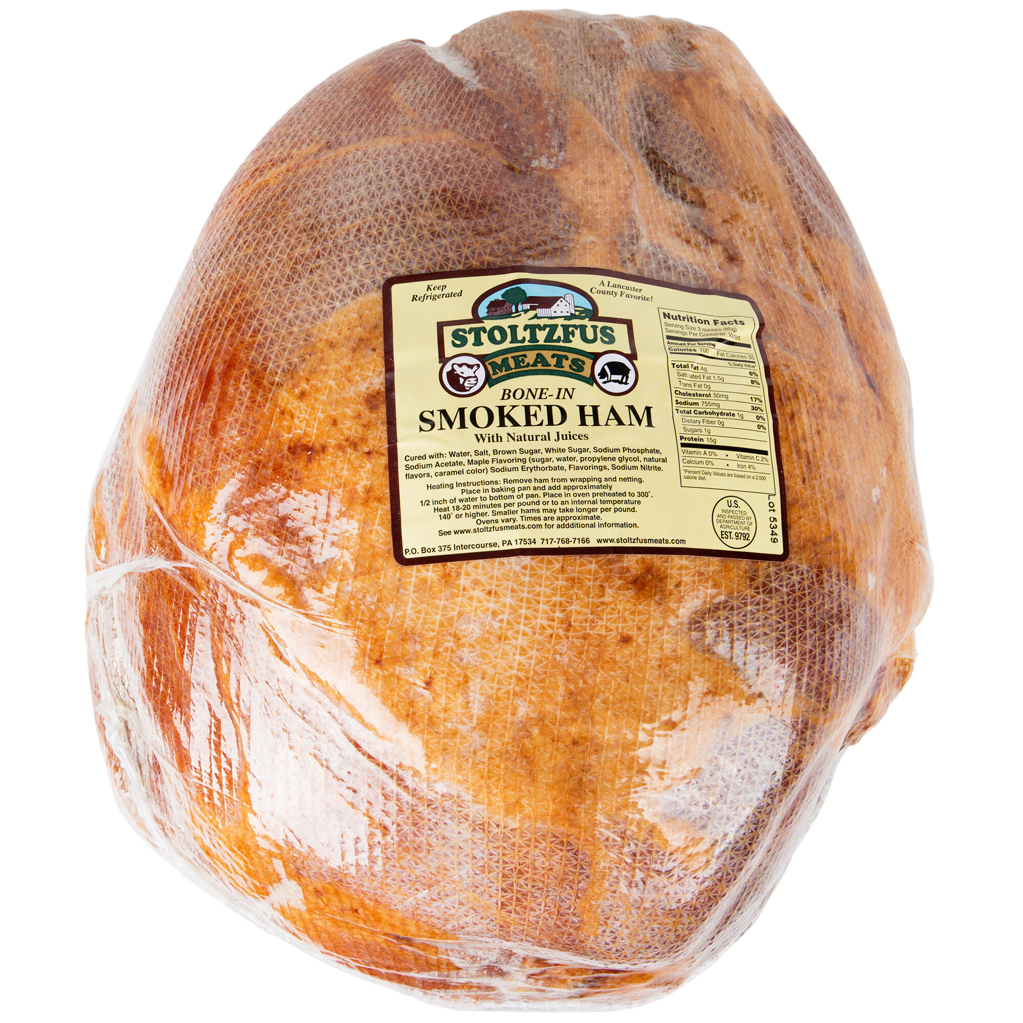 Stoltzfus Meats 17 lb. Shankless Skinless Smoked Ham