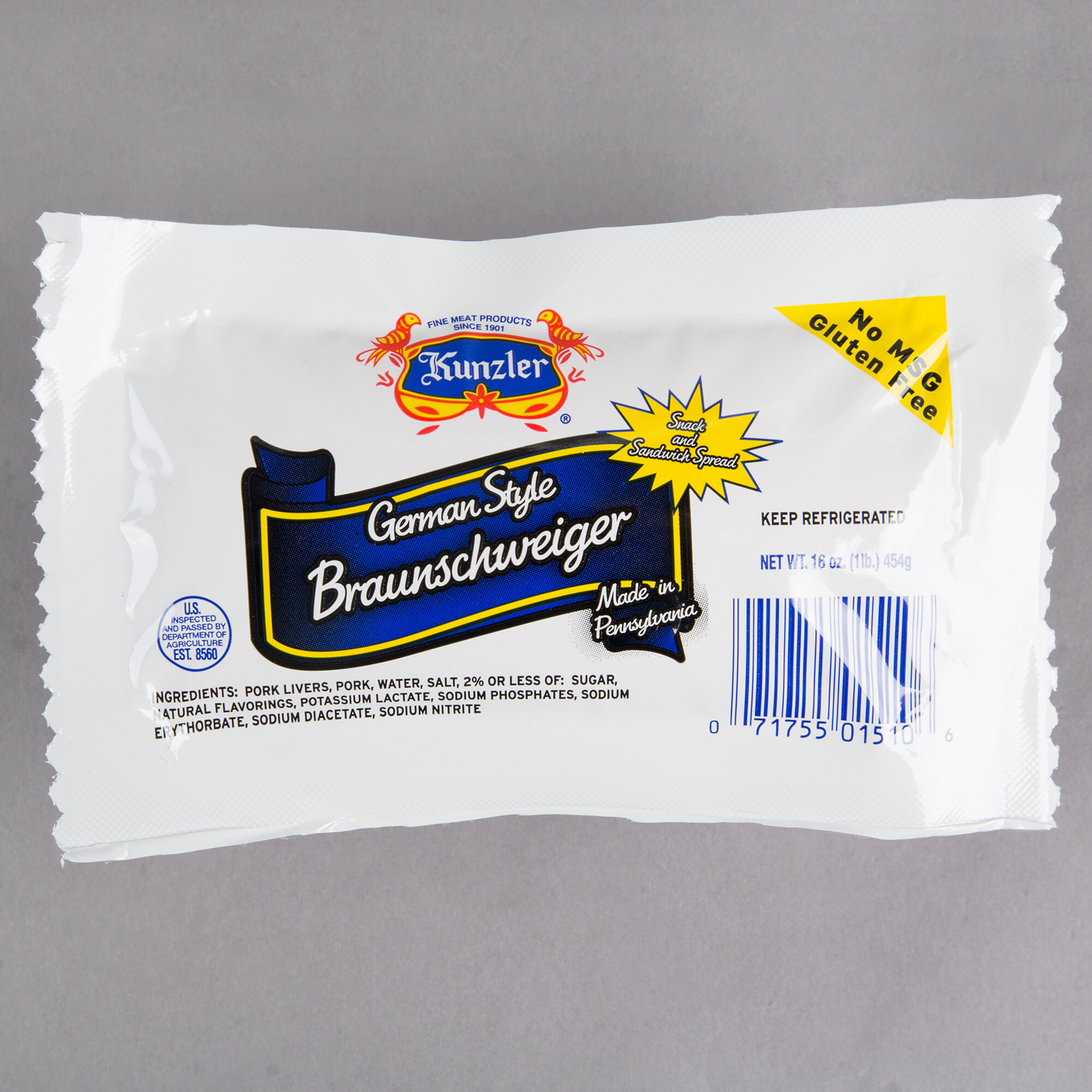 Kunzler 1 lb. German Style Braunschweiger / Chub Liverwurst 8/Case