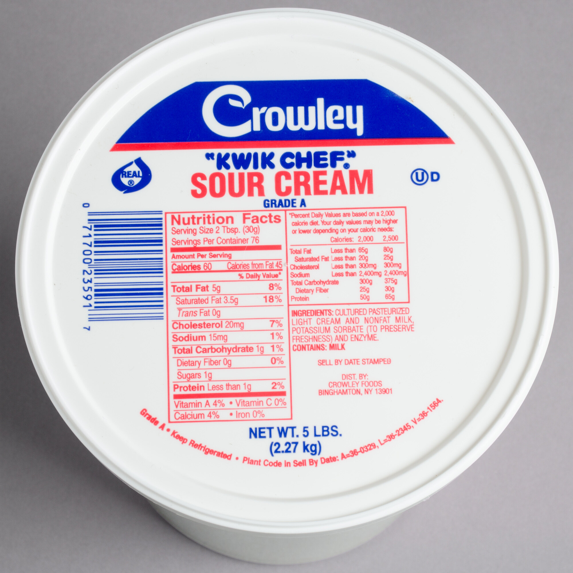 Crowley 5 lb. Sour Cream Tub 4/Case