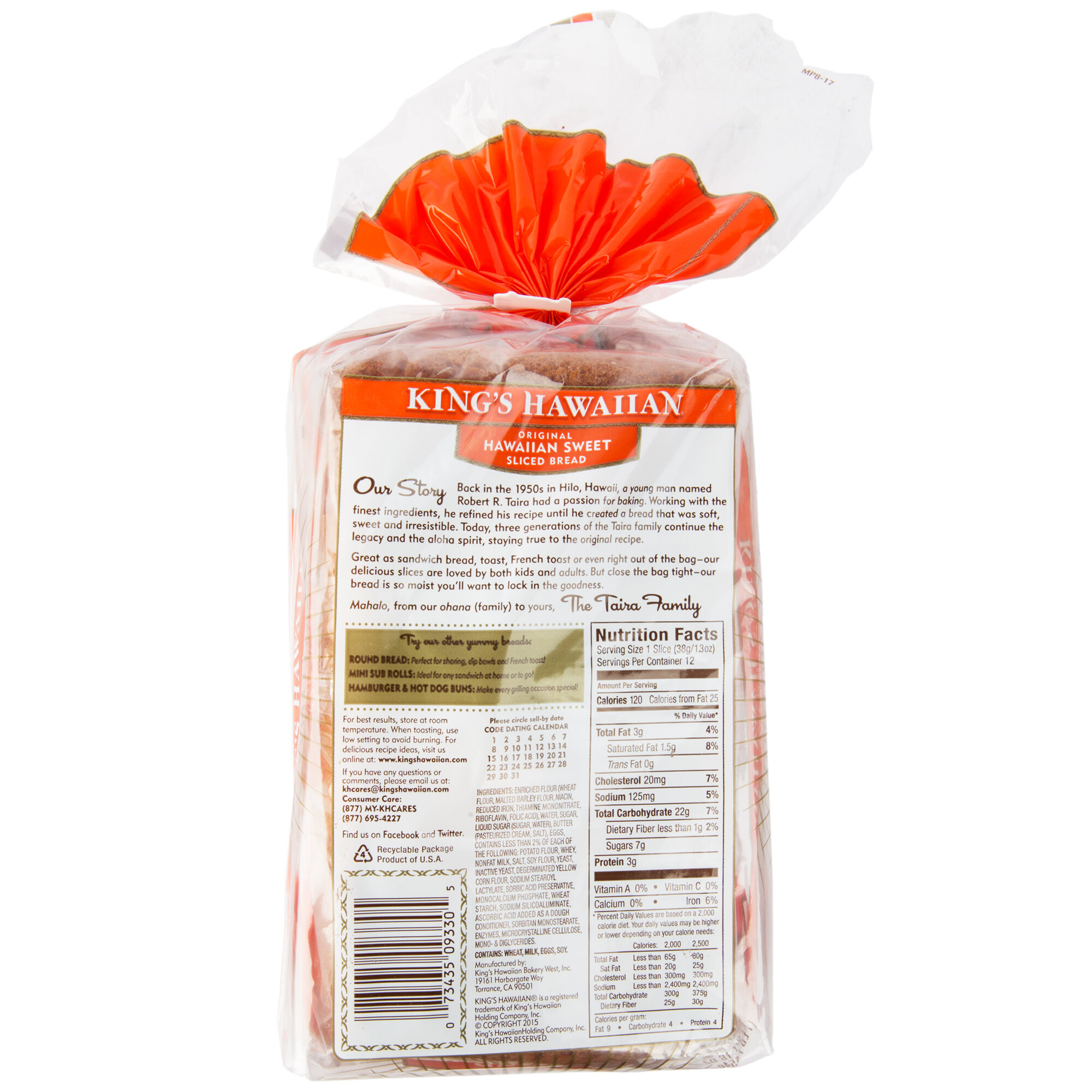 King's Hawaiian 16 oz. Original Hawaiian Sweet Sliced Bread 12/Case