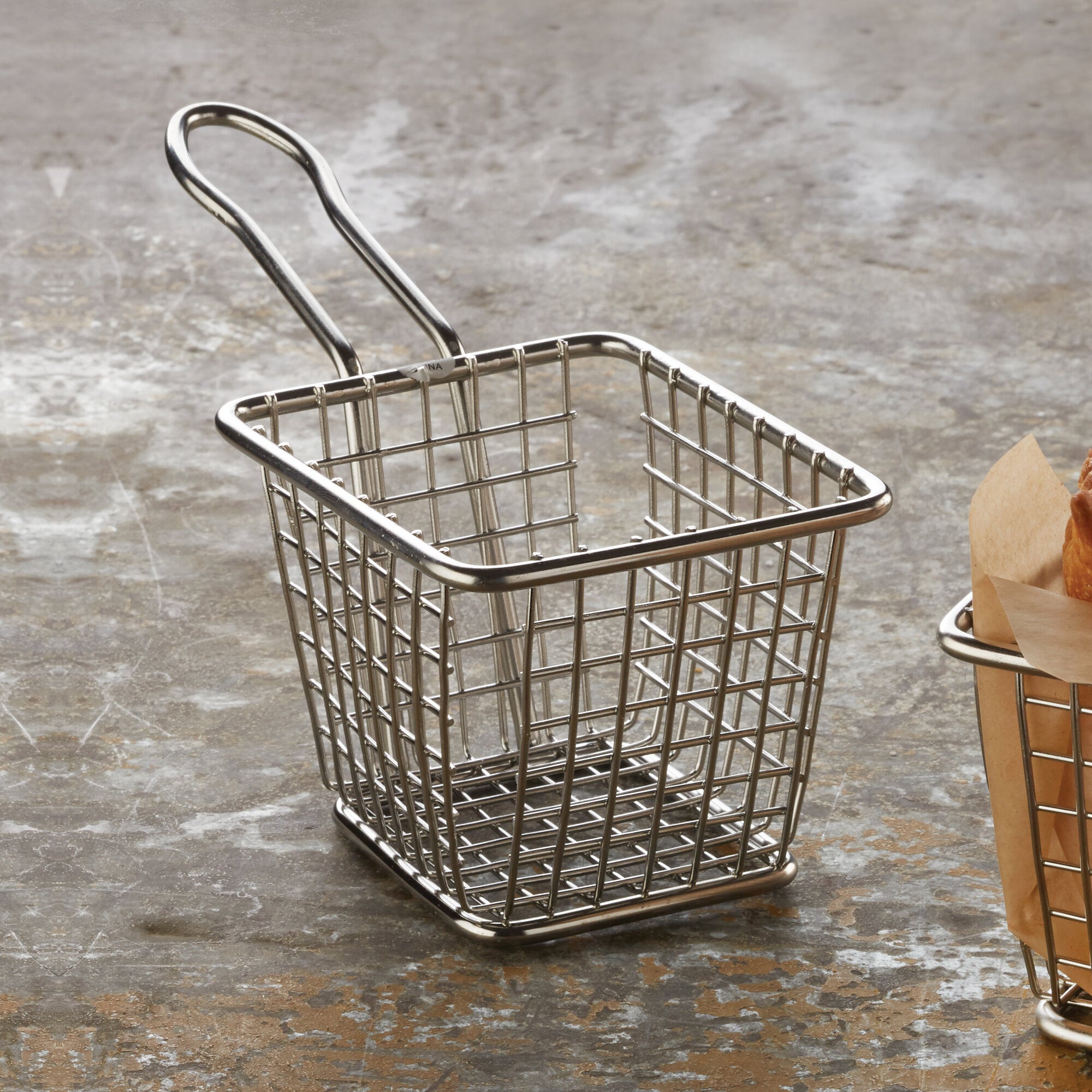 American Metalcraft FRYT433 4" x 3 1/2" x 3" Mini Rectangular Stainless Steel Fry Basket Server