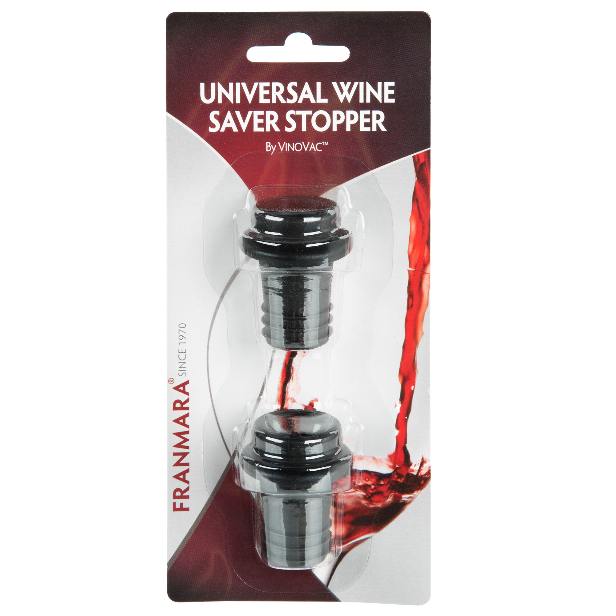 Franmara 7822 VinoVac Black Universal Wine Saver Stopper 2/Pack