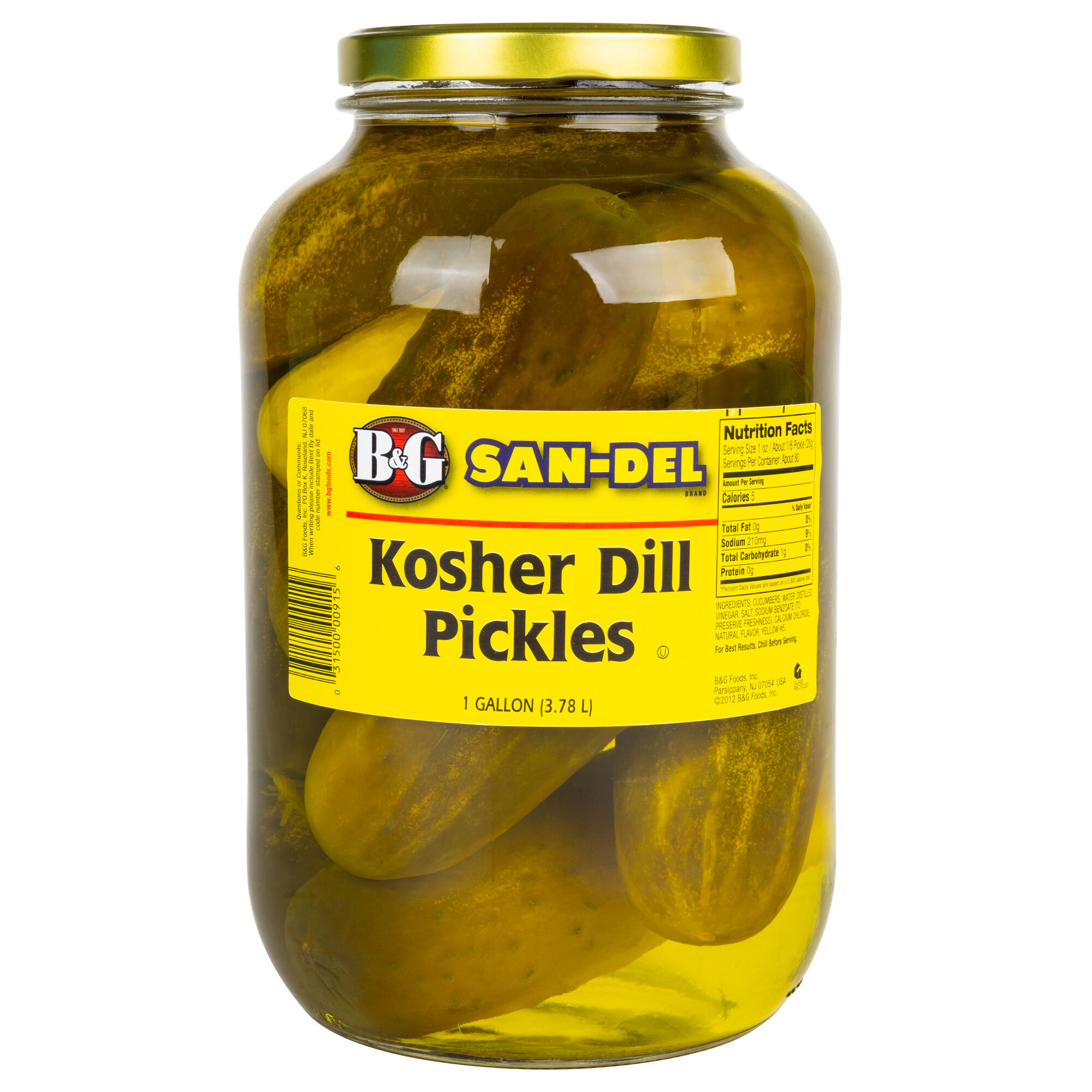 B&G San-Del 1 Gallon Whole Kosher Dill Pickles