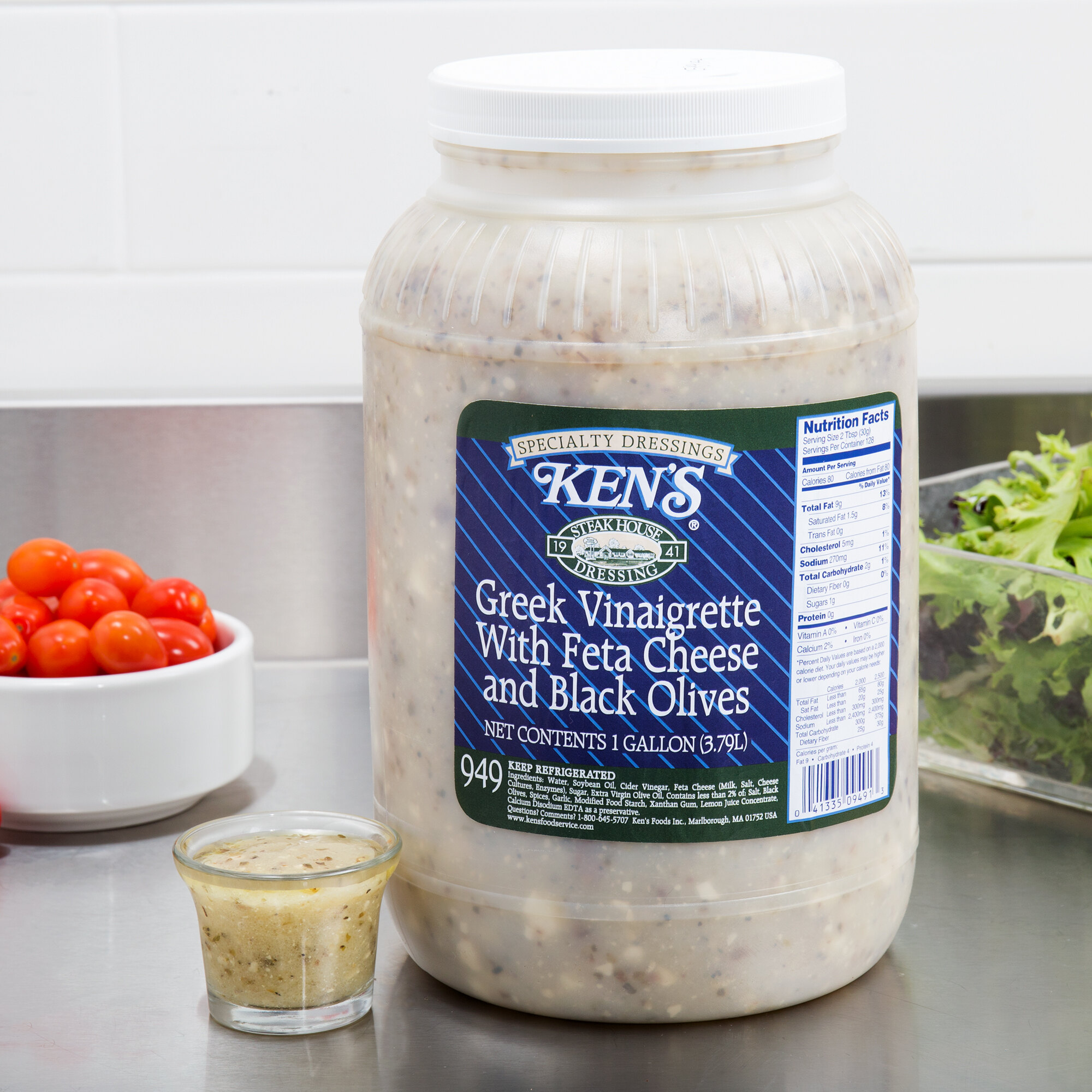 Ken's Foods 1 Gallon Greek Vinaigrette with Feta Cheese and Black