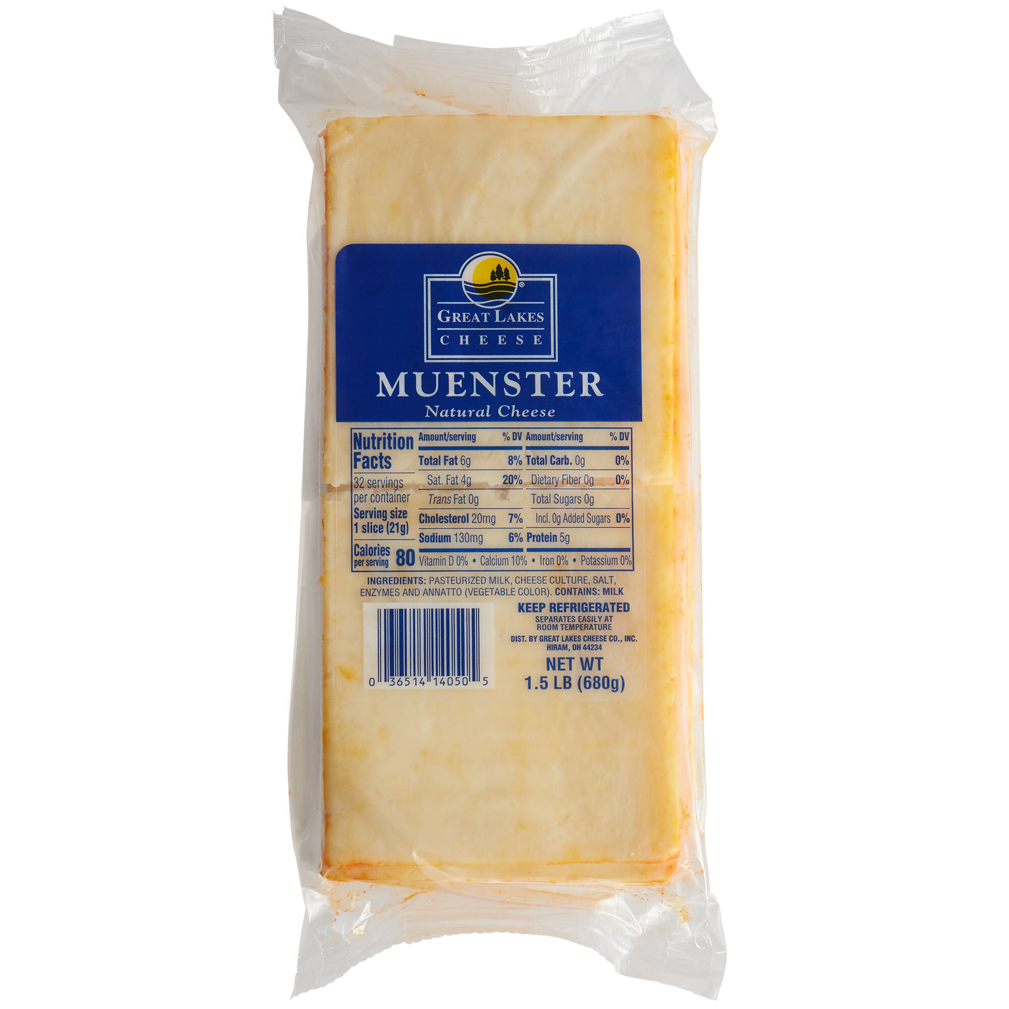 Great Lakes 1.5 lb. PreSliced Muenster Cheese 6/Case
