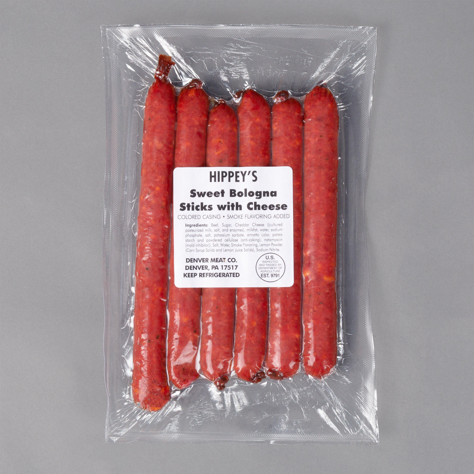 Hippey's 1 lb. Sweet Bologna Sticks with Cheese 12/Case