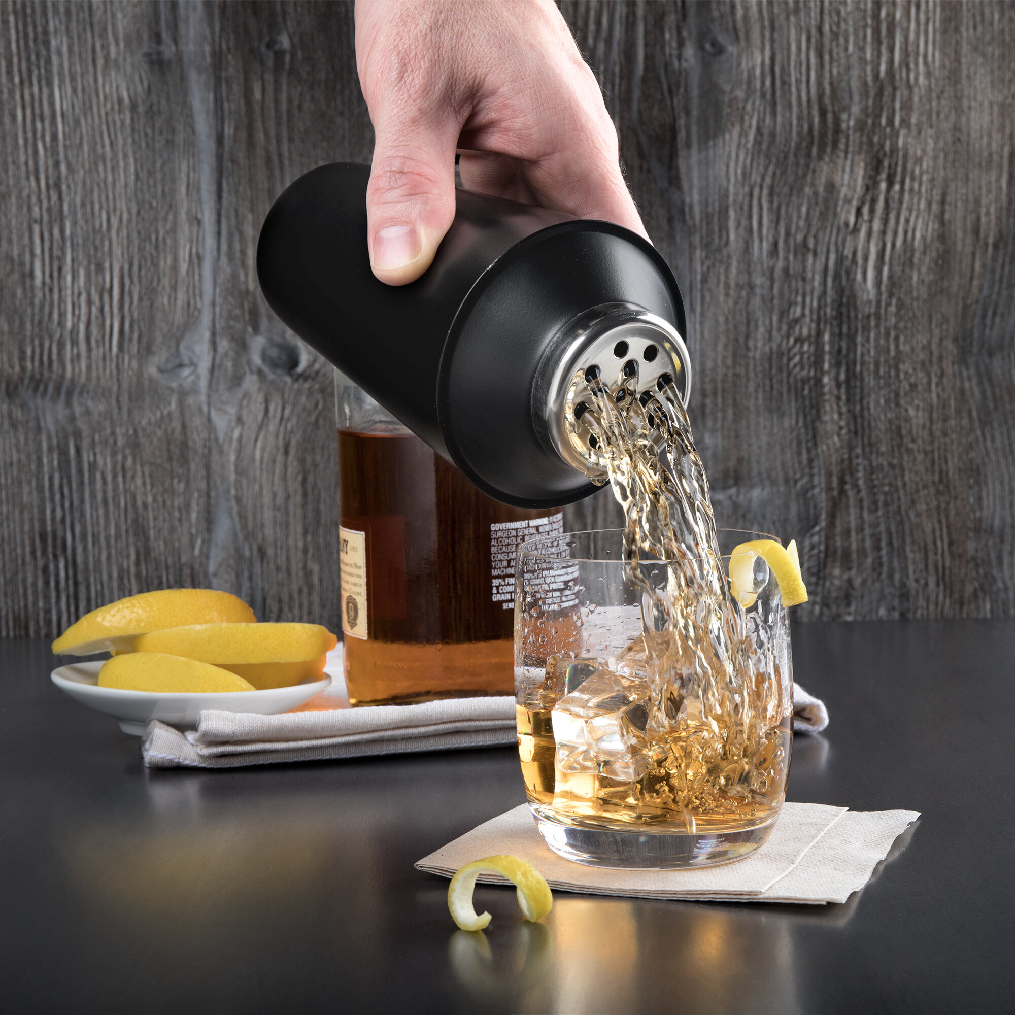 Choice 16 oz. Matte Black 3Piece Cobbler Cocktail Shaker