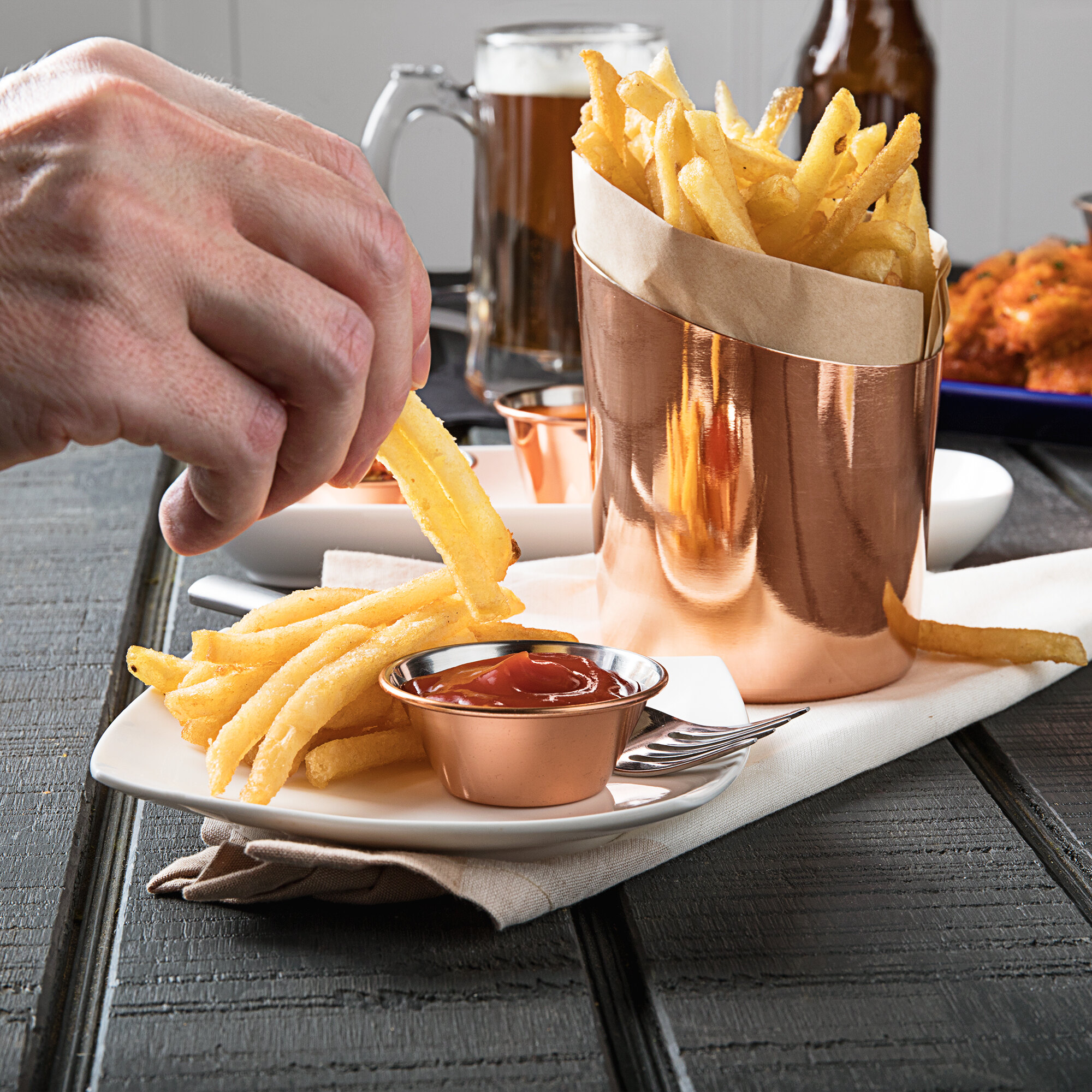 Choice 12 oz. Smooth Copper Stainless Steel Appetizer / French Fry Holder with Angled Top