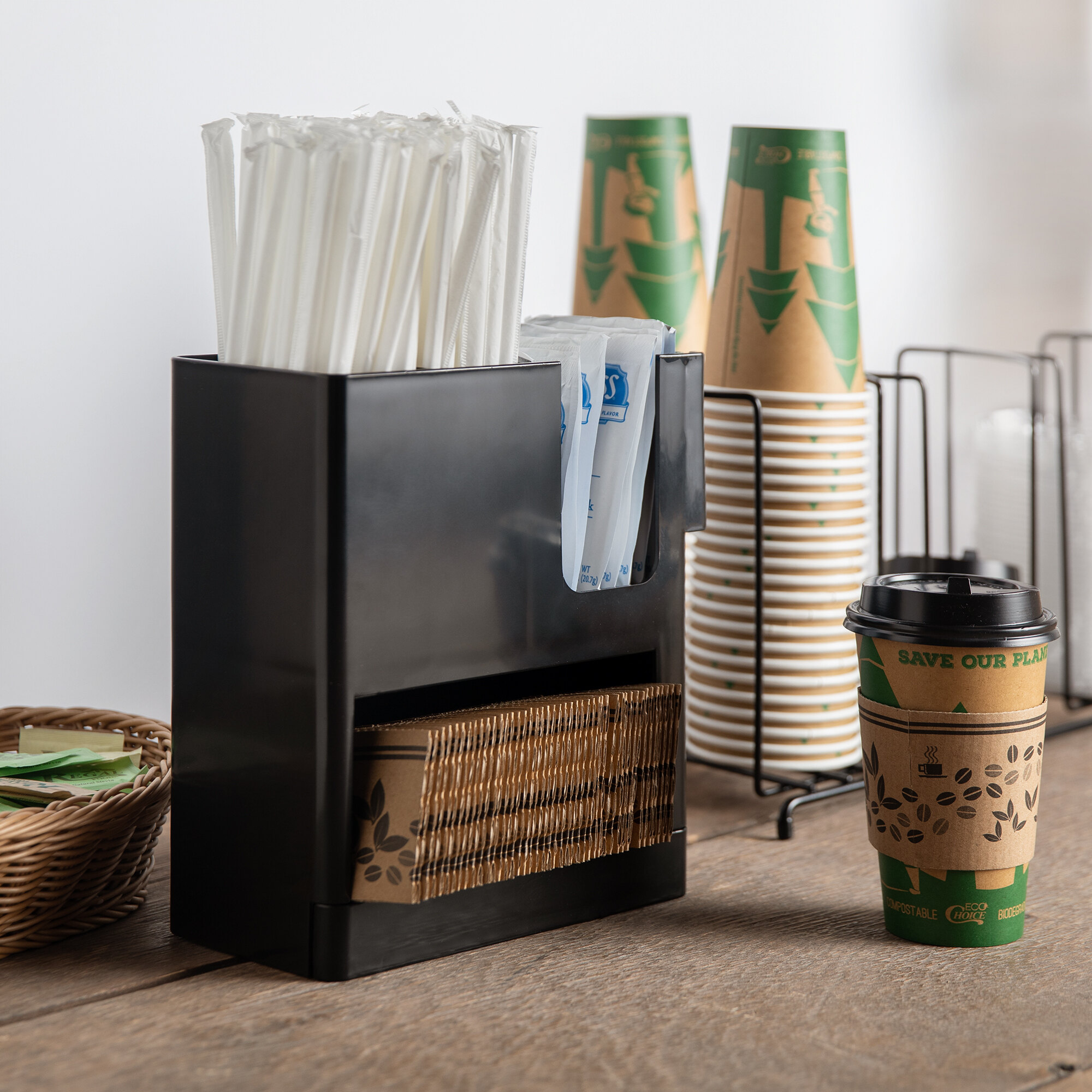 Choice Black 4Section Countertop Cup, Lid and Straw Organizer