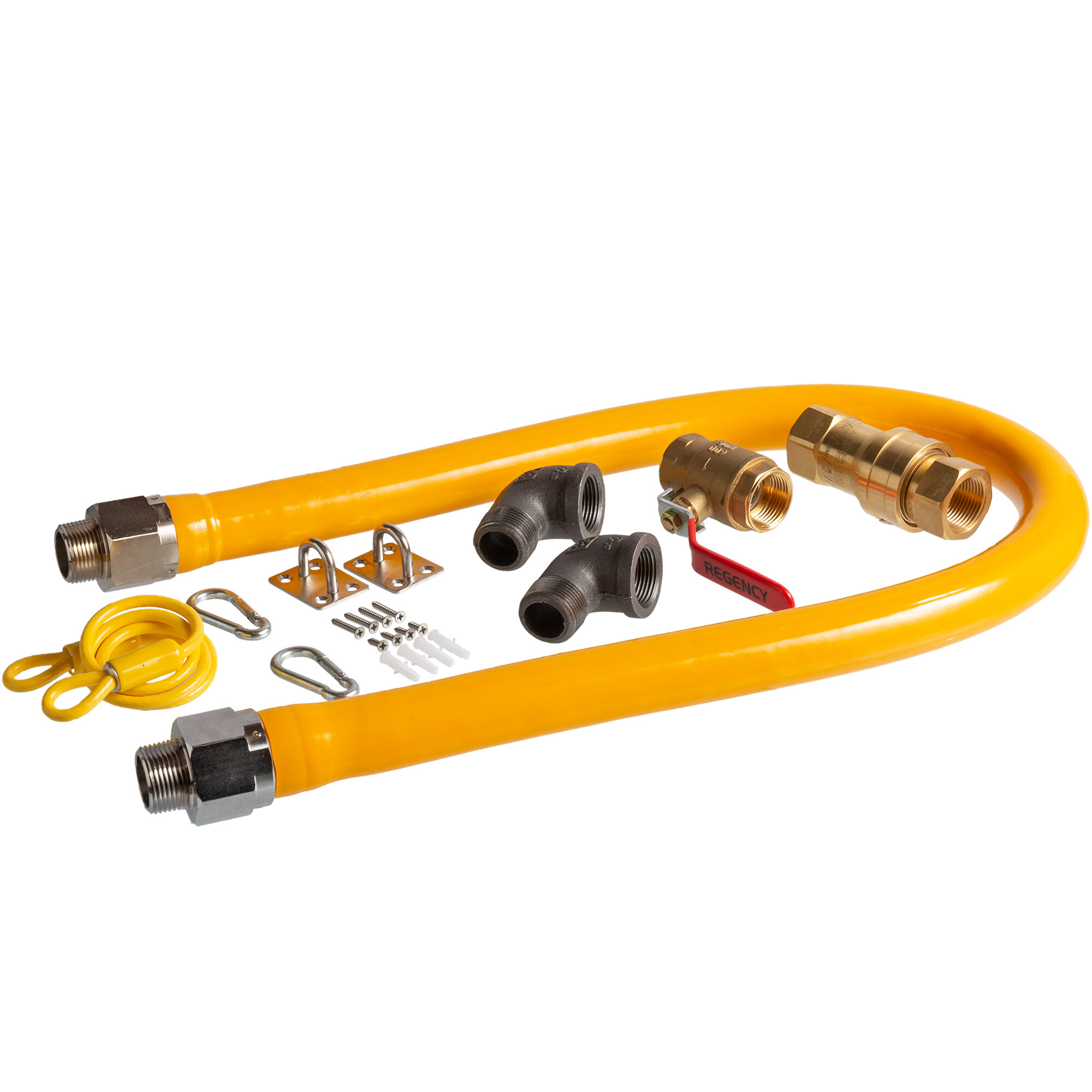 Regency 48" Mobile Gas Connector Hose Kit with 2 Elbows, Full Port Valve, Restraining Device