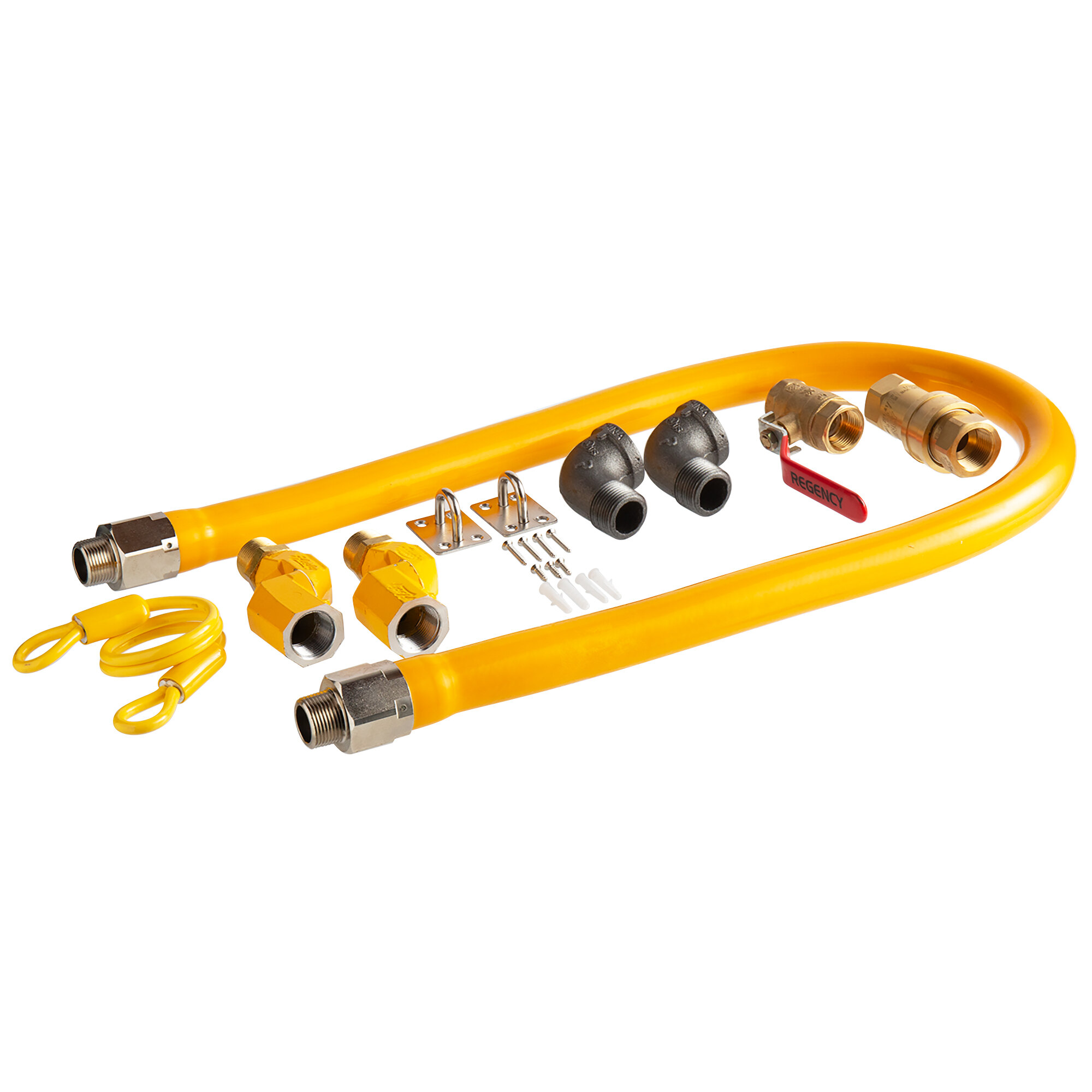 Regency 48" Mobile Gas Connector Hose Kit with 2 Elbows, Full Port Valve, Restraining Device