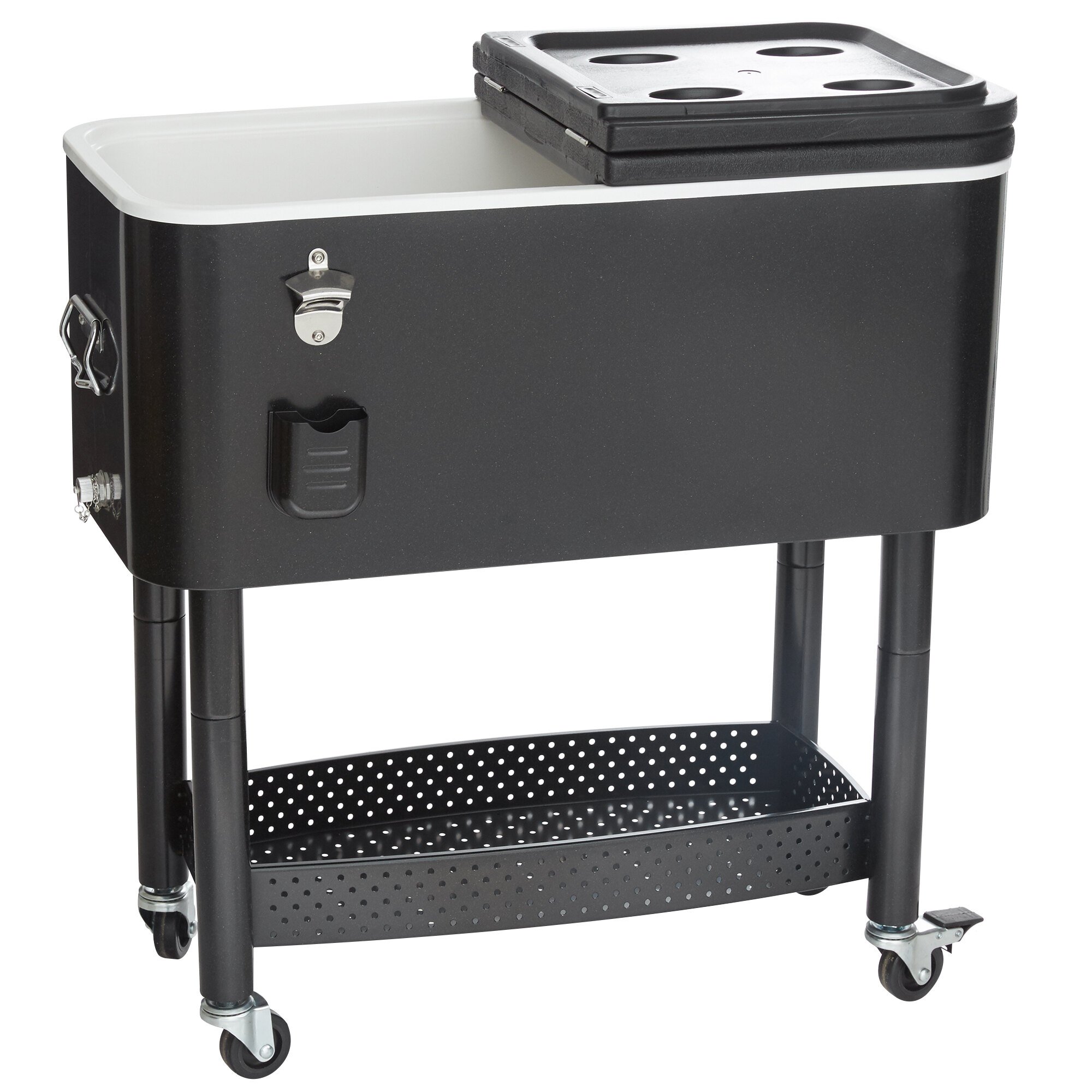 Choice 65 Qt. Black Beverage Cooler Cart 31 1/8" x 15 3/8" x 32 11/16"