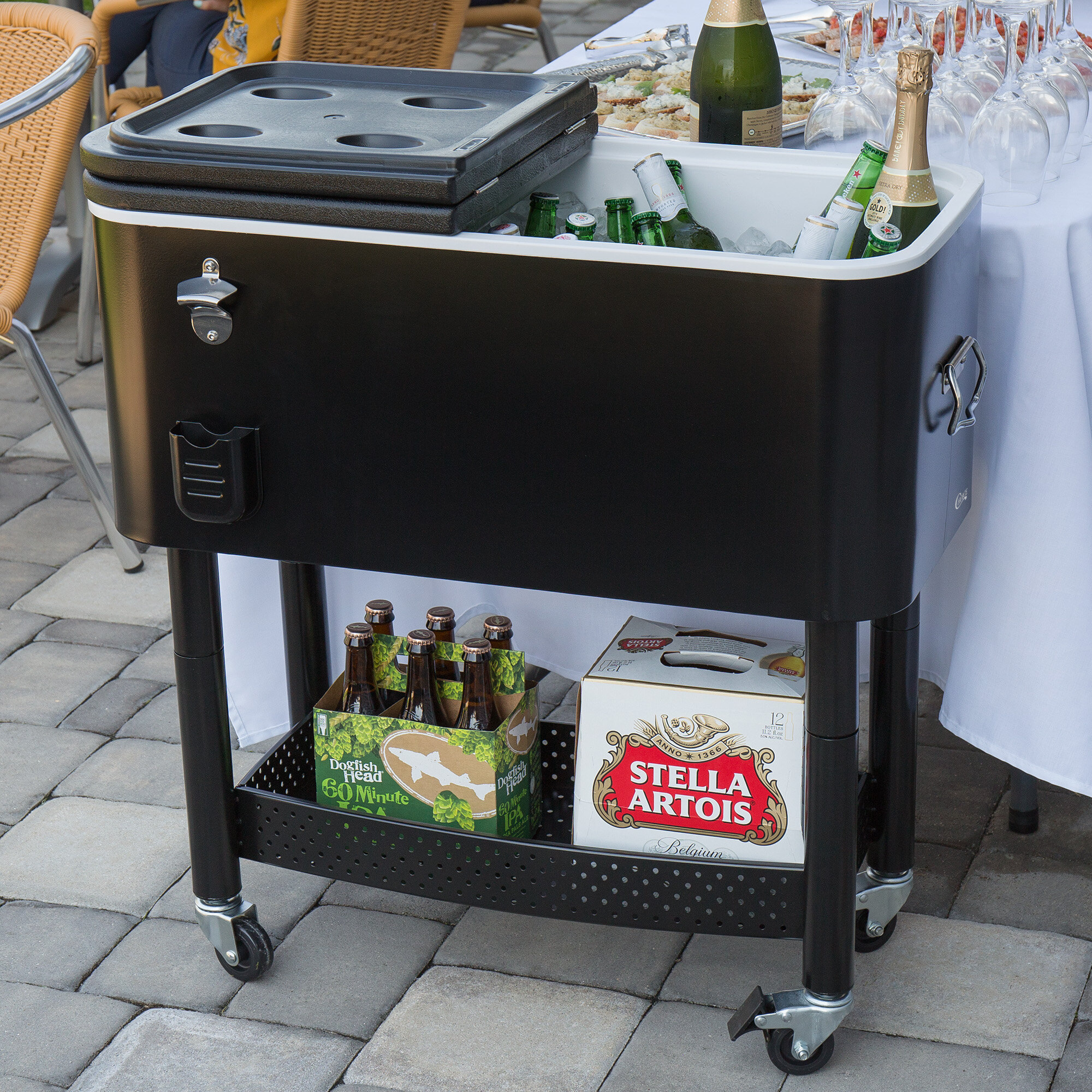 Choice 65 Qt. Black Beverage Cooler Cart 31 1/8" x 15 3/8" x 32 11/16"