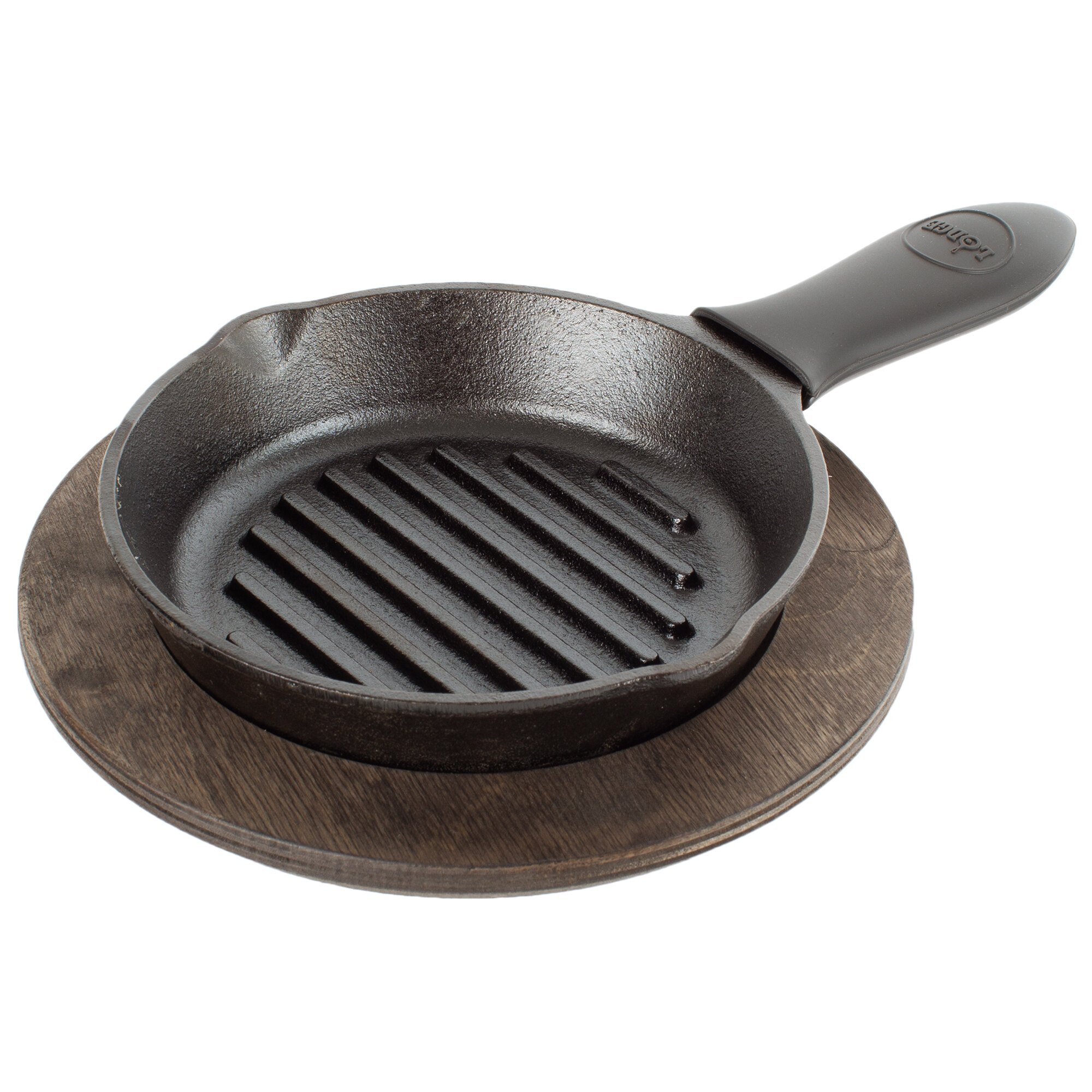 Lodge L3gp 6 12 Pre Seasoned Cast Iron Grill Pan With Walnut Finish Wood Underliner And Black 