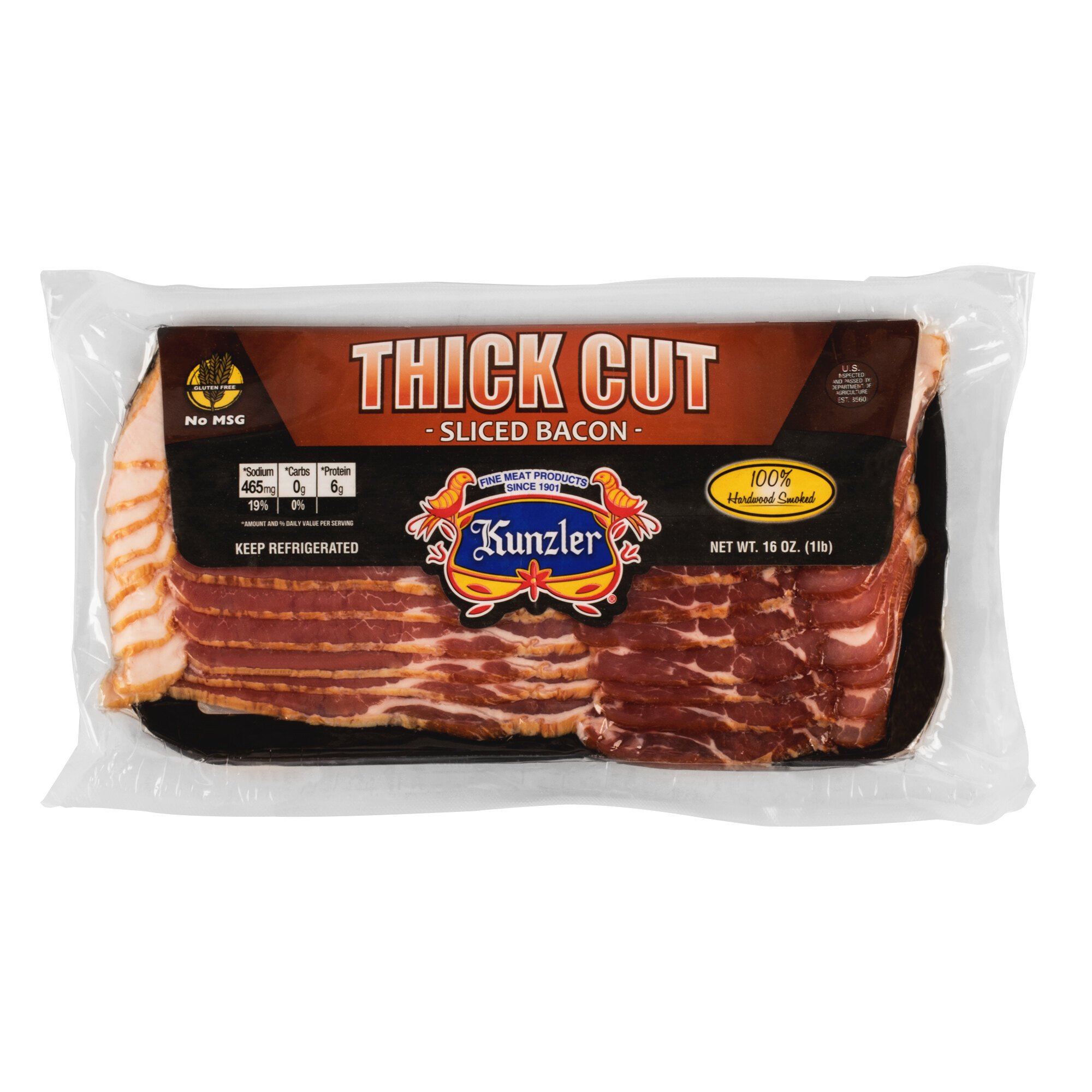 Kunzler ThickCut Hardwood Smoked Sliced Bacon 12/Case