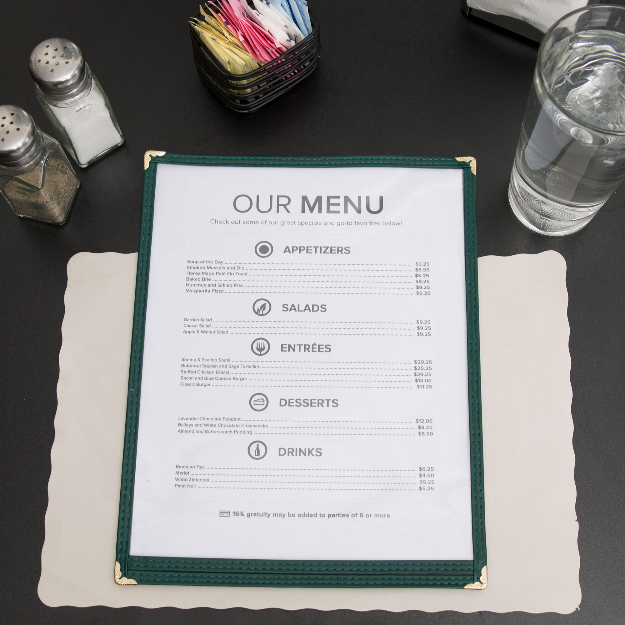 8 1/2" x 11" Single Pocket Menu Cover Hunter Green