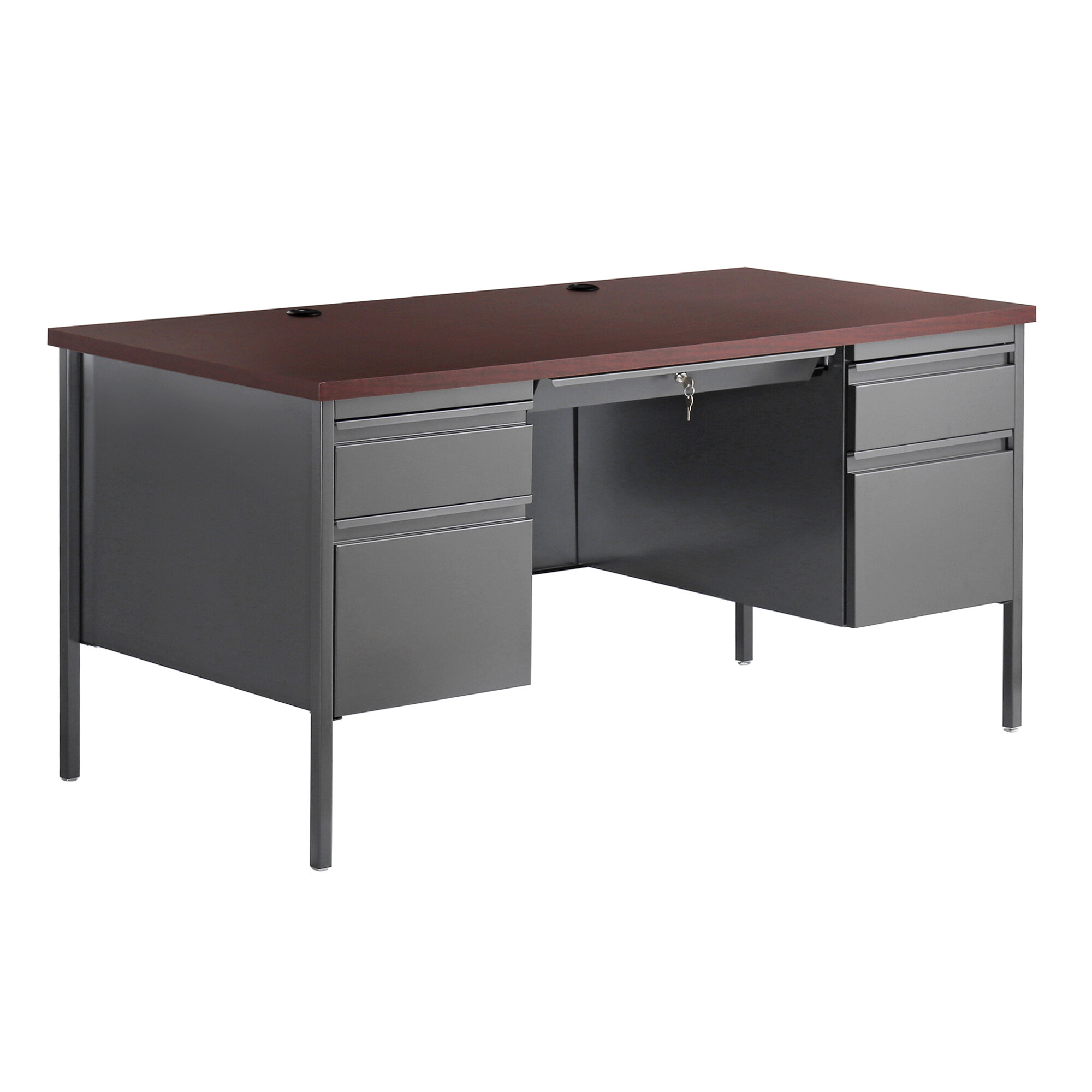 Hirsh Industries 20102 Charcoal / Mahogany Double Pedestal Desk 60" x