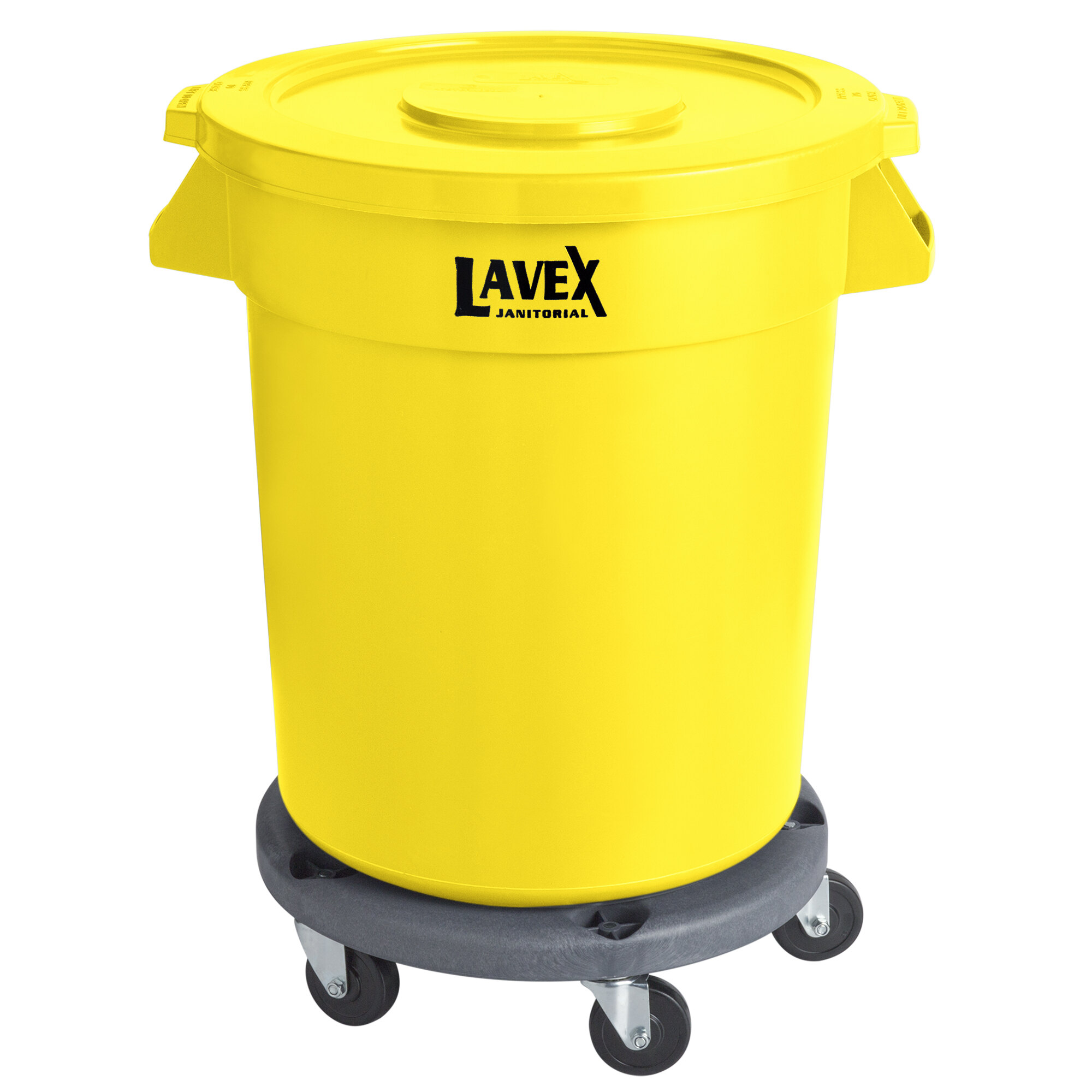 Lavex Janitorial 20 Gallon Yellow Round Commercial Trash Can With Lid And Dolly 