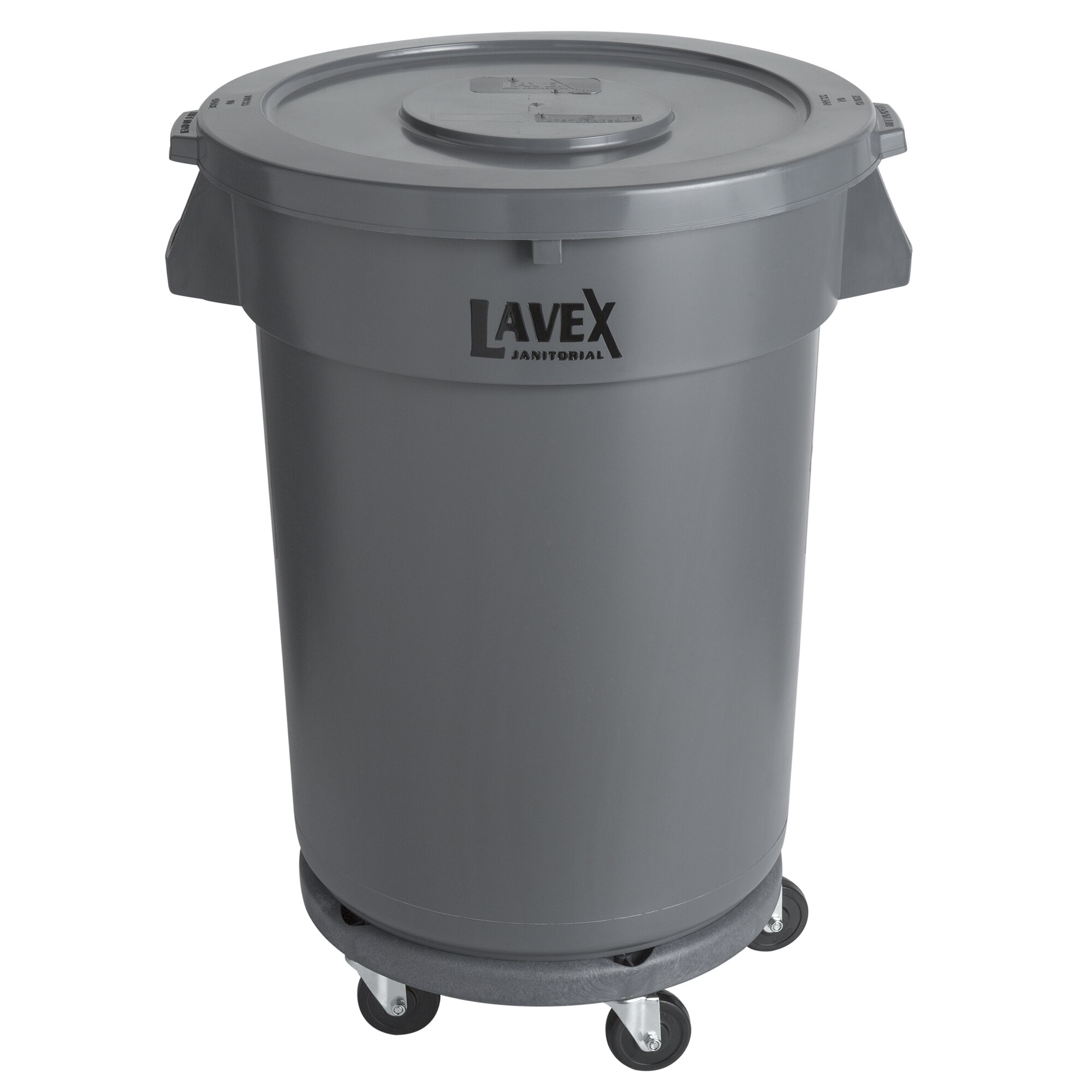 Lavex Janitorial 32 Gallon Gray Round Commercial Trash Can With Lid And   1764375 