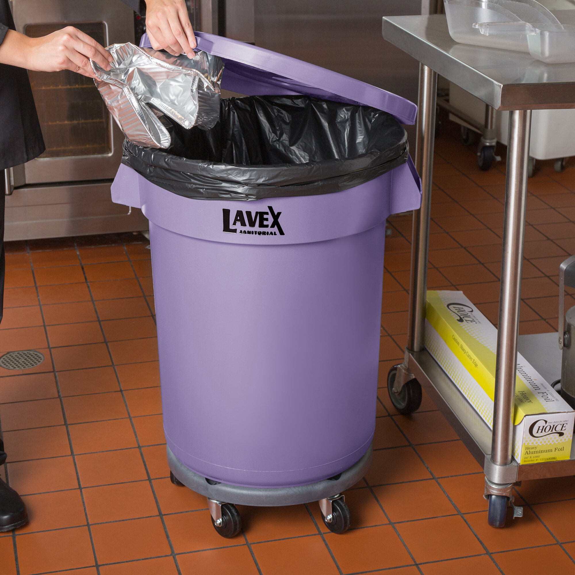 Lavex Janitorial 32 Gallon Purple Round Commercial Trash Can with Lid