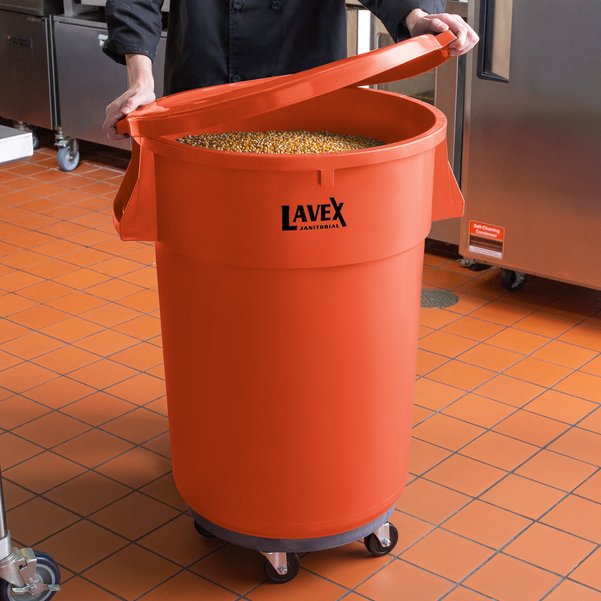 Lavex Janitorial 44 Gallon Orange Round Commercial Trash Can with Lid ...