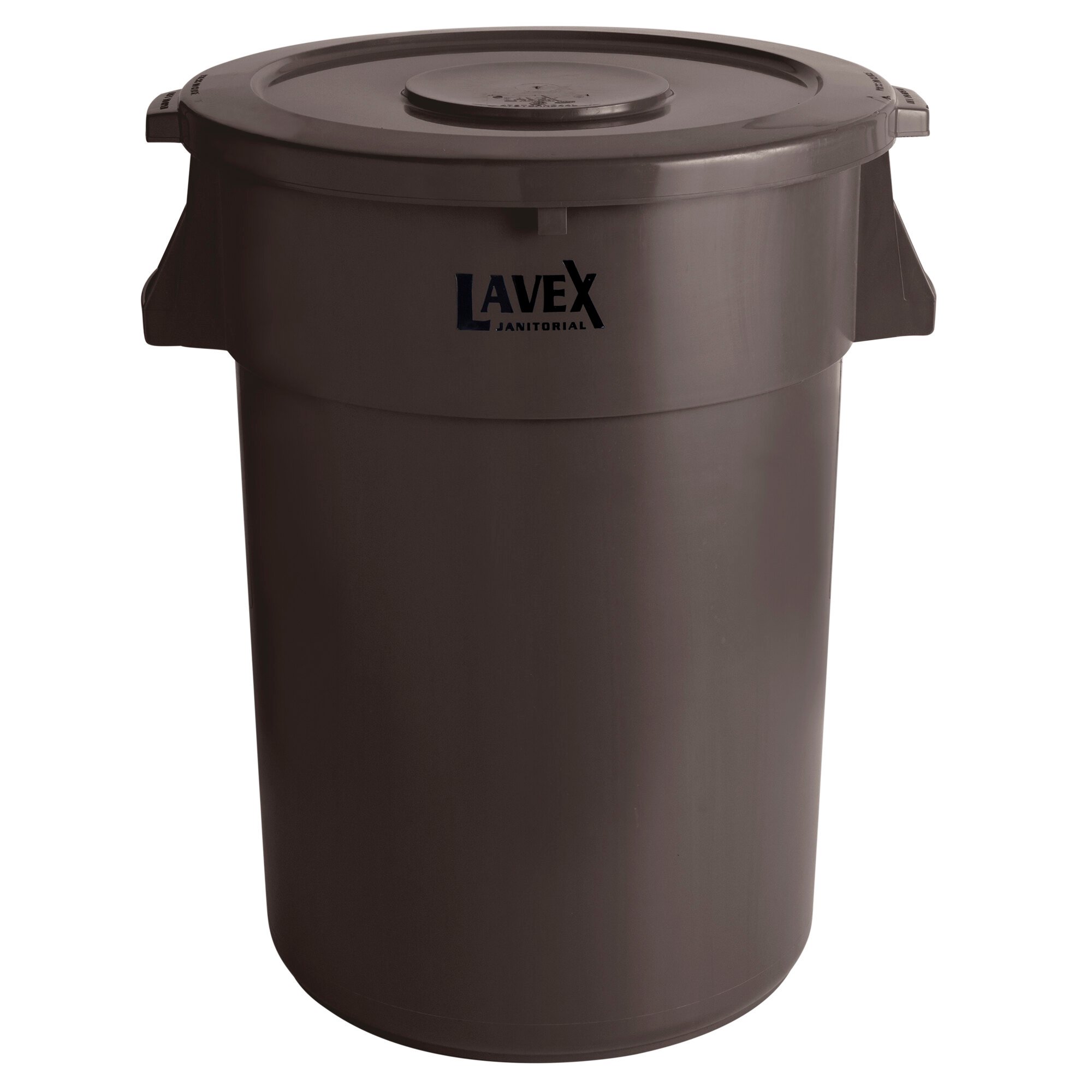 Lavex Janitorial 44 Gallon Brown Round Commercial Trash Can And Lid 