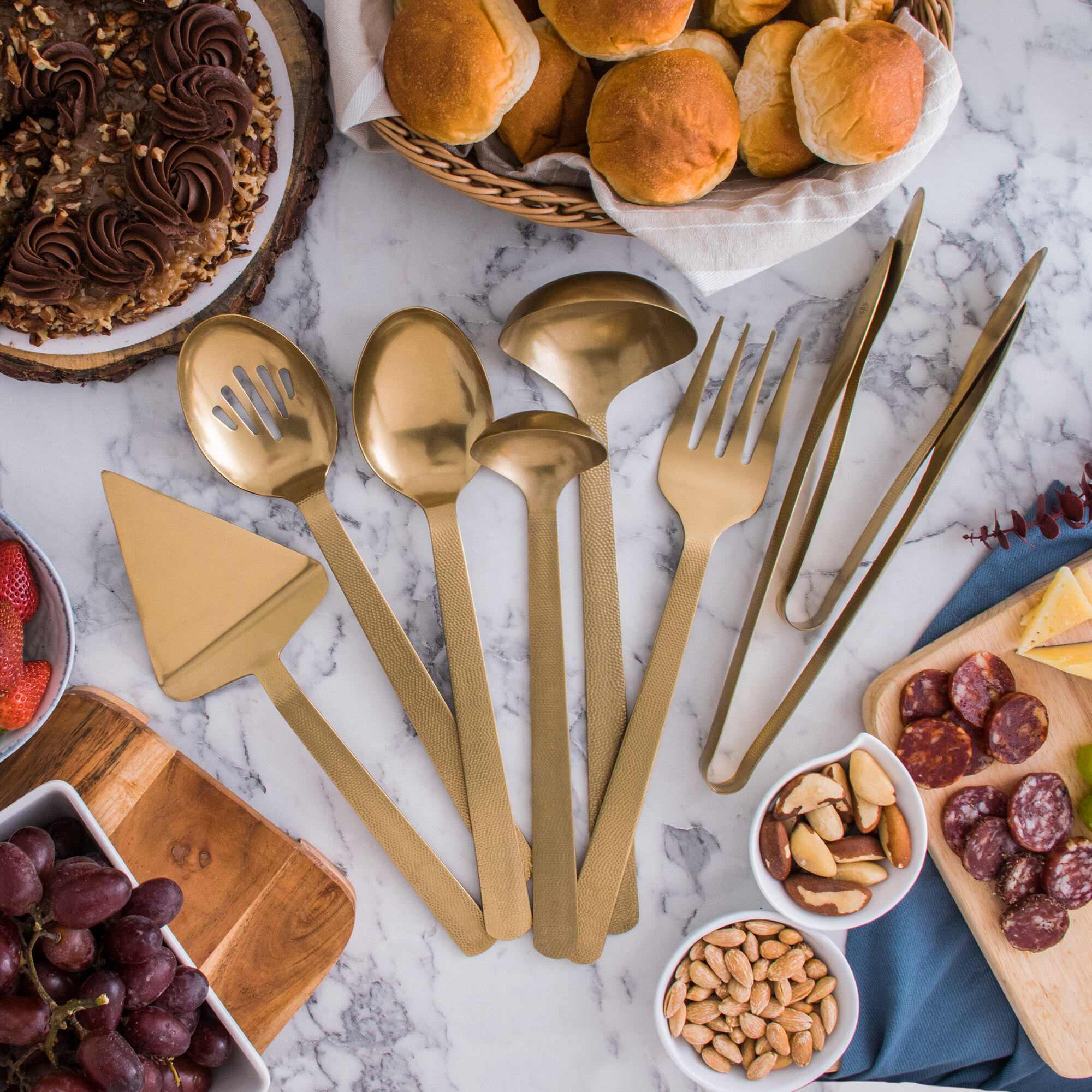 American Metalcraft 8Piece Hammered Gold Vintage Buffetware Utensils Set