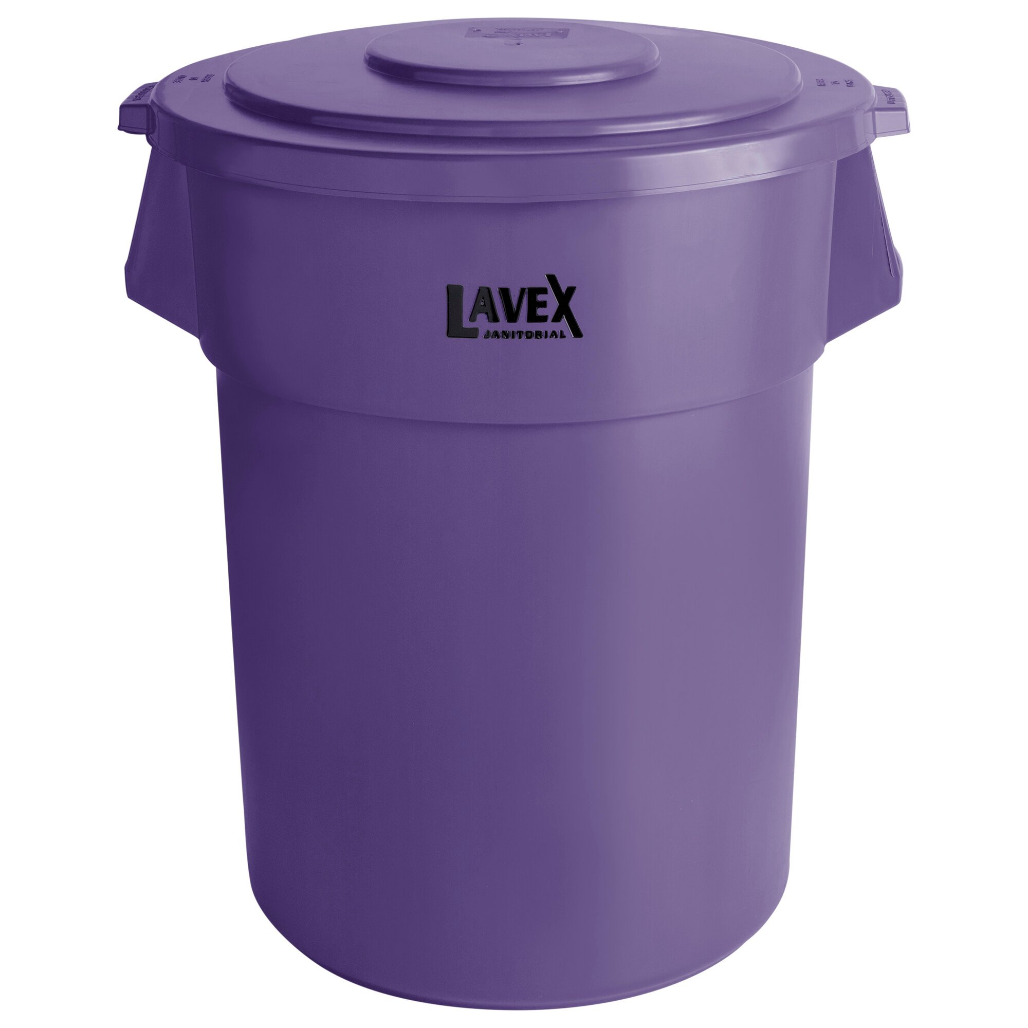 Lavex Janitorial 55 Gallon Purple Round Commercial Trash Can And Lid   1764090 