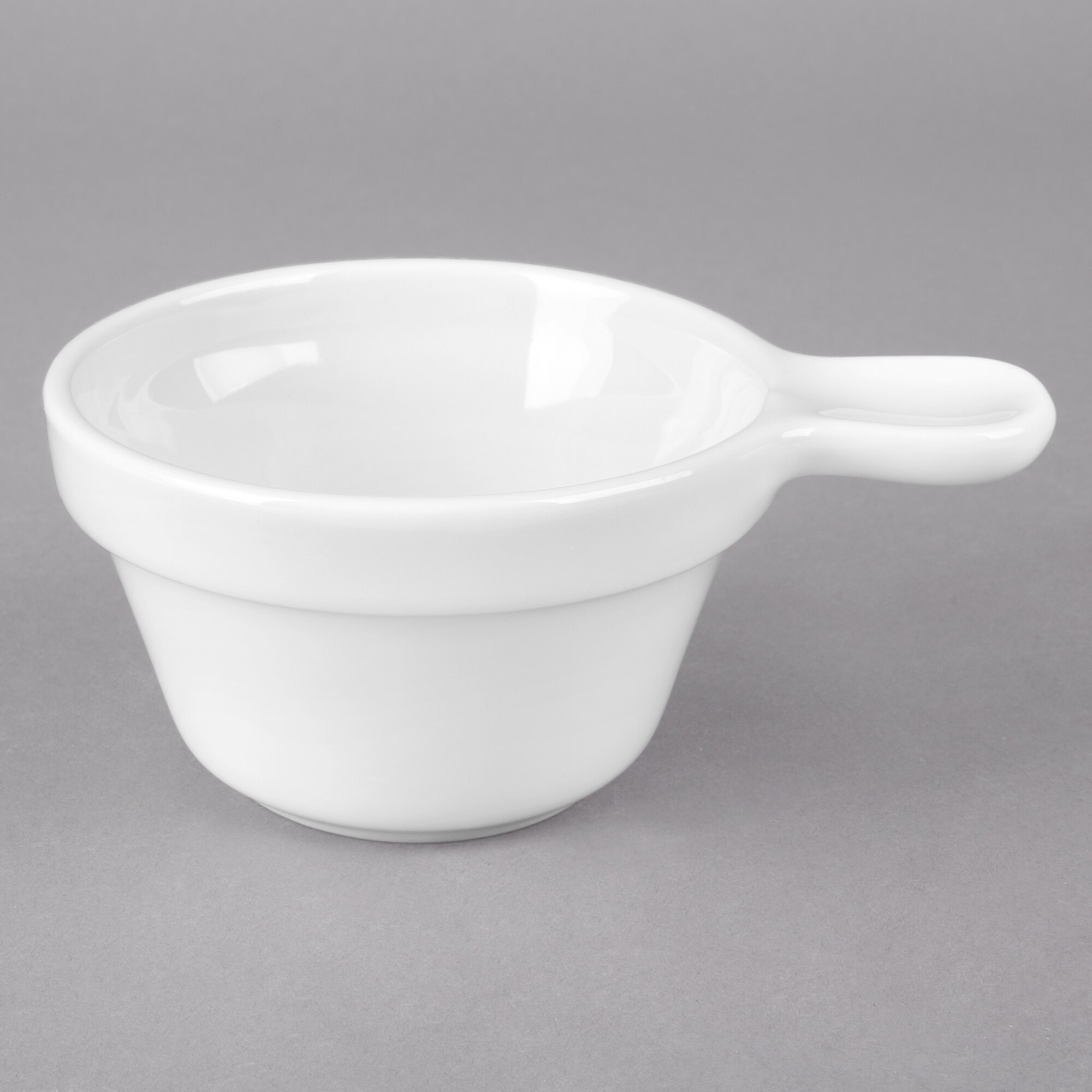 Tuxton BPS100M 10 oz. Porcelain White China Soup Cup with Handle 24/Case