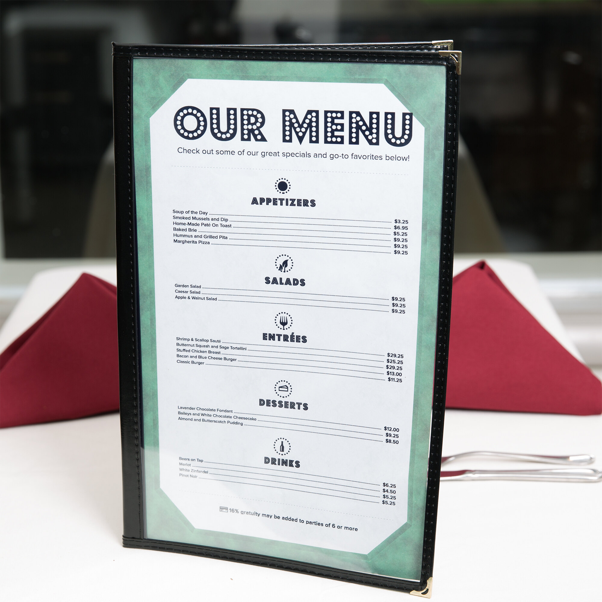 8 1/2" x 14" Black Two Pocket Menu Cover