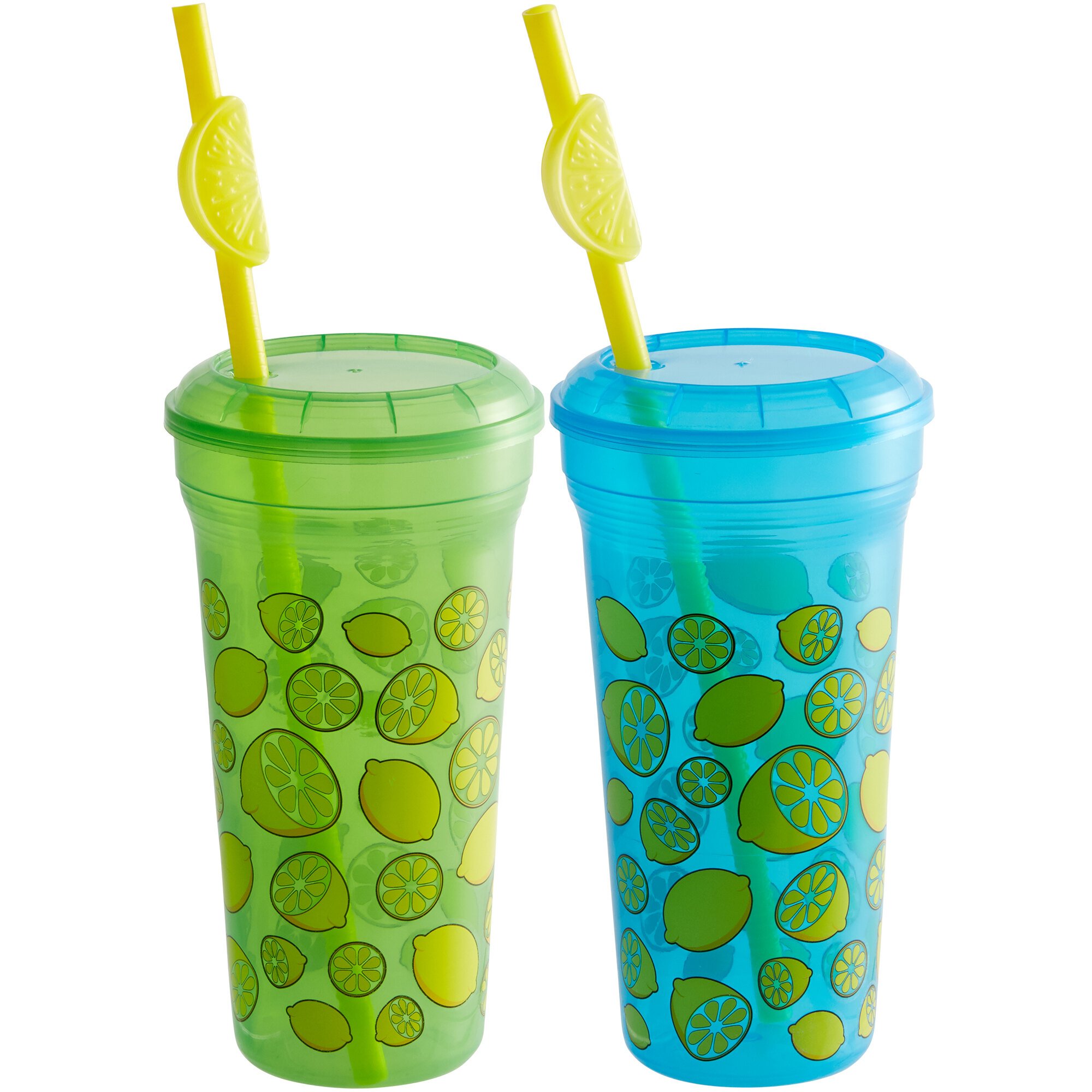 32 oz Tall Plastic  Assorted Green and Blue Lemon Quench 