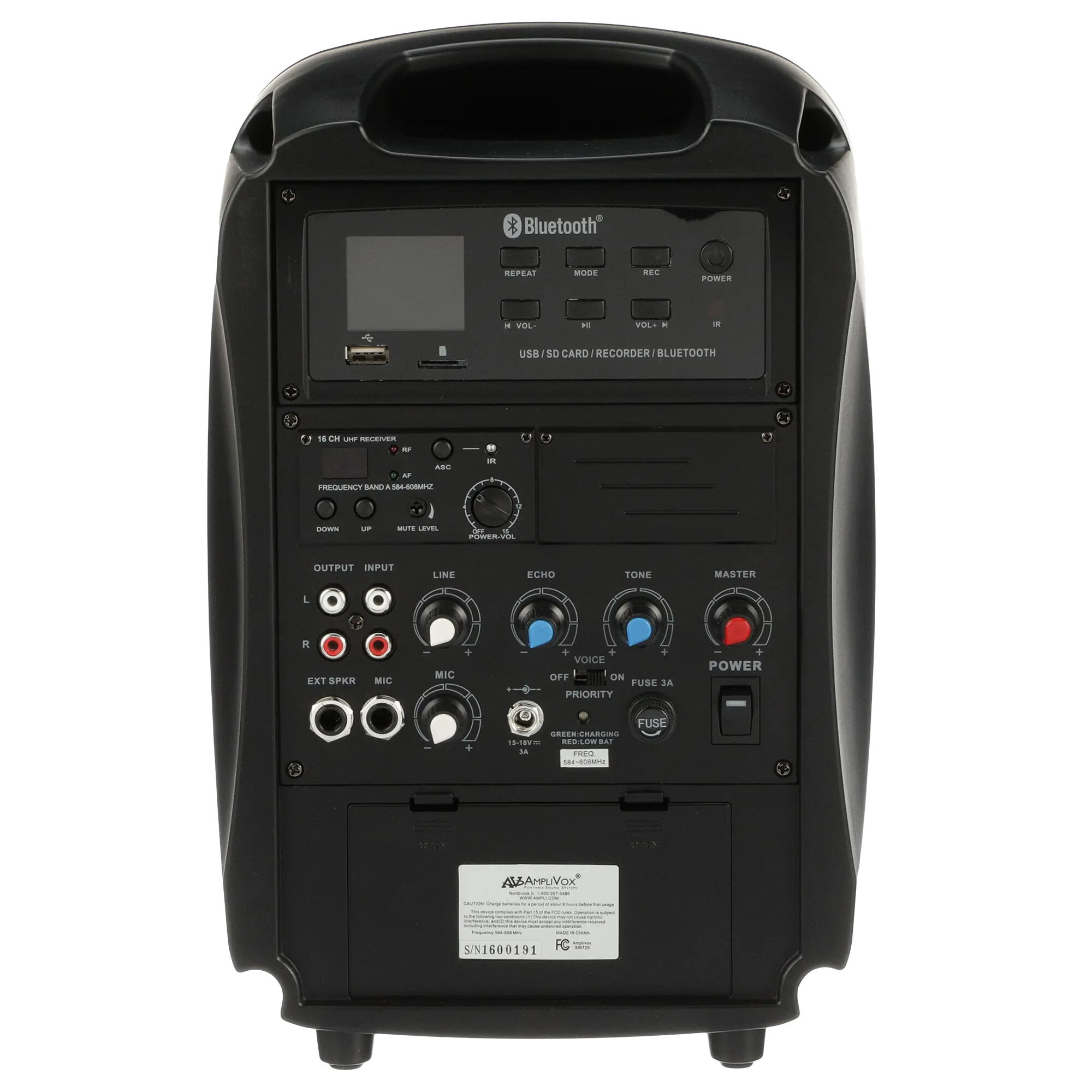 AmpliVox SW725 Bluetooth Wireless Black Portable Media Player PA System