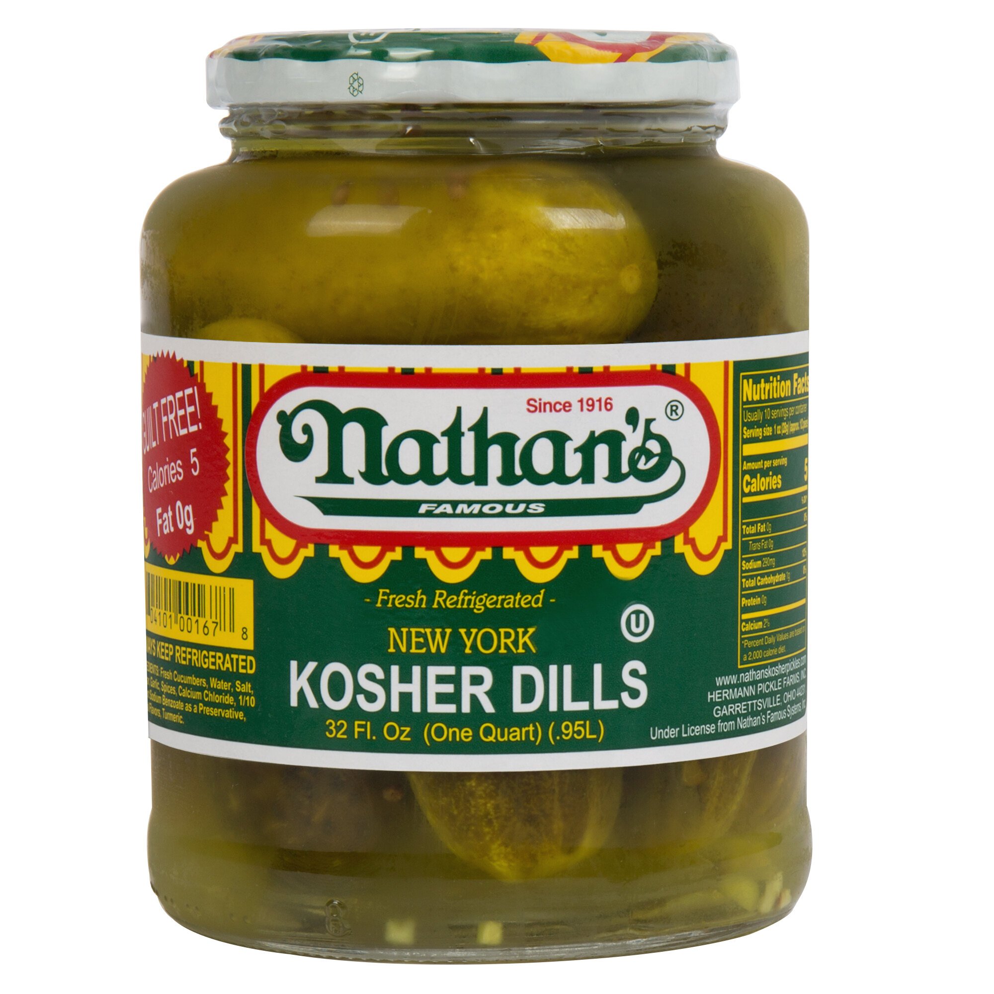 Nathan's Famous 32 oz. New York Kosher Dill Pickles 12/Case