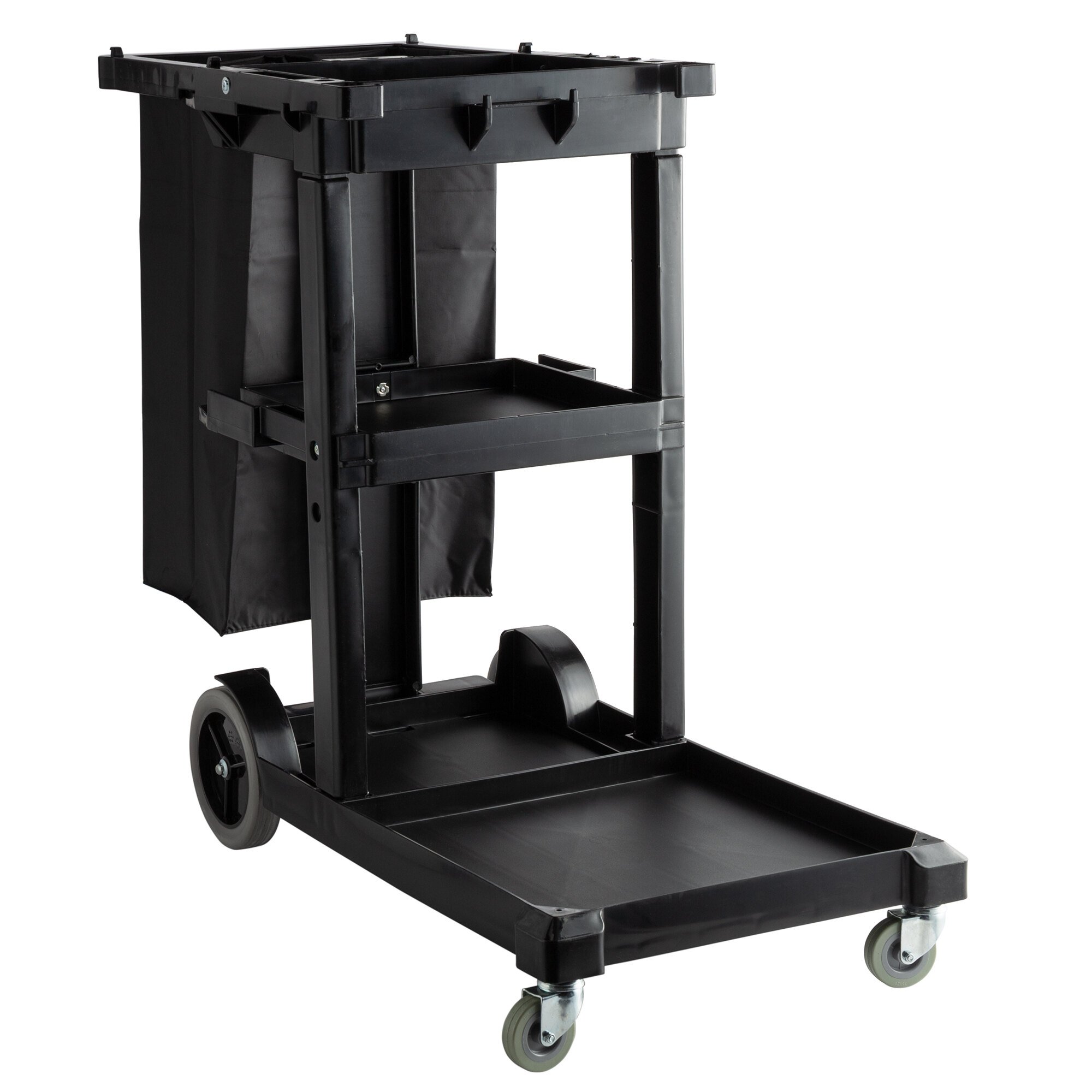 Lavex Janitorial Black Cleaning Cart / Janitor Cart with 3 Shelves and ...