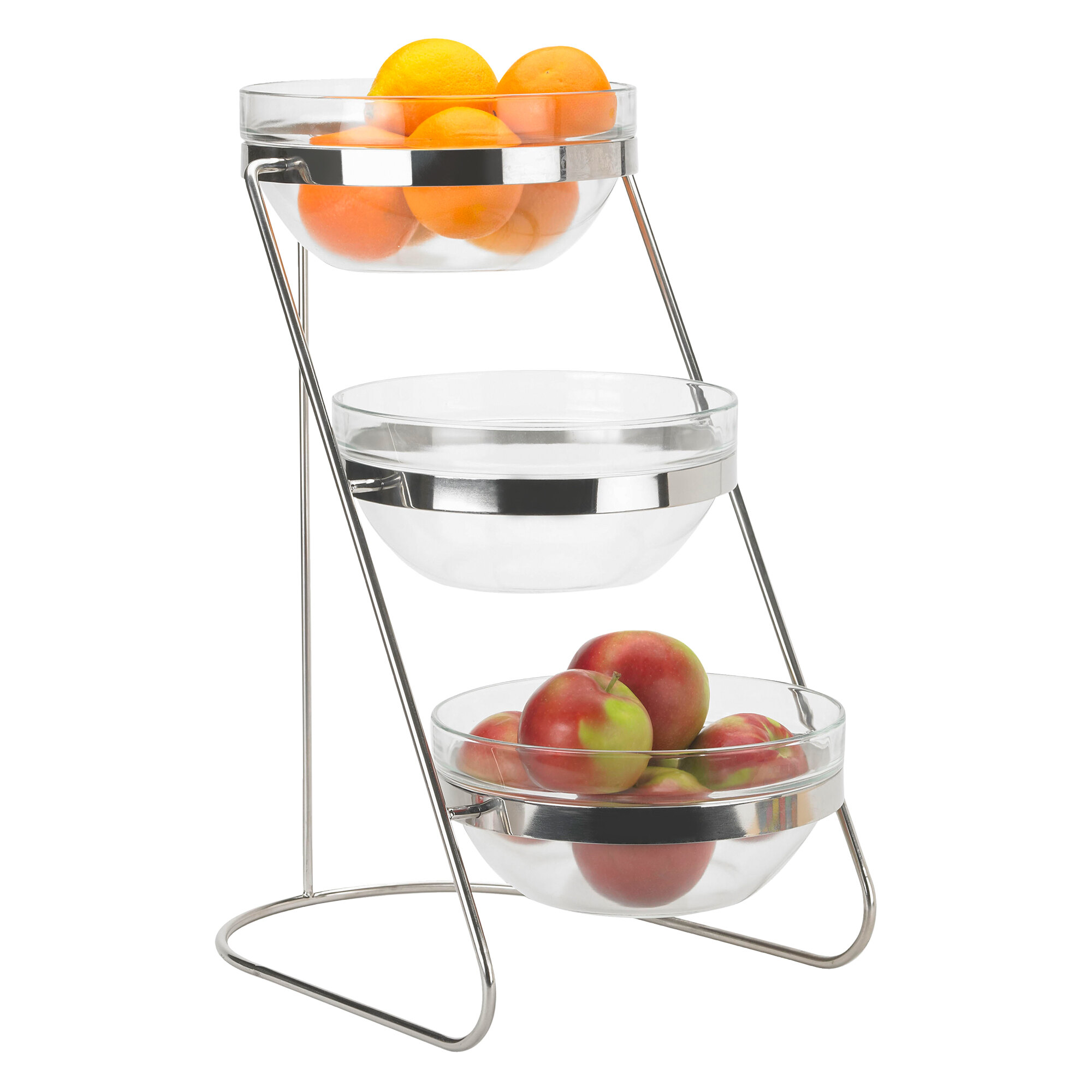 Stainless Steel 3 Tier Glass Bowl Display Set
