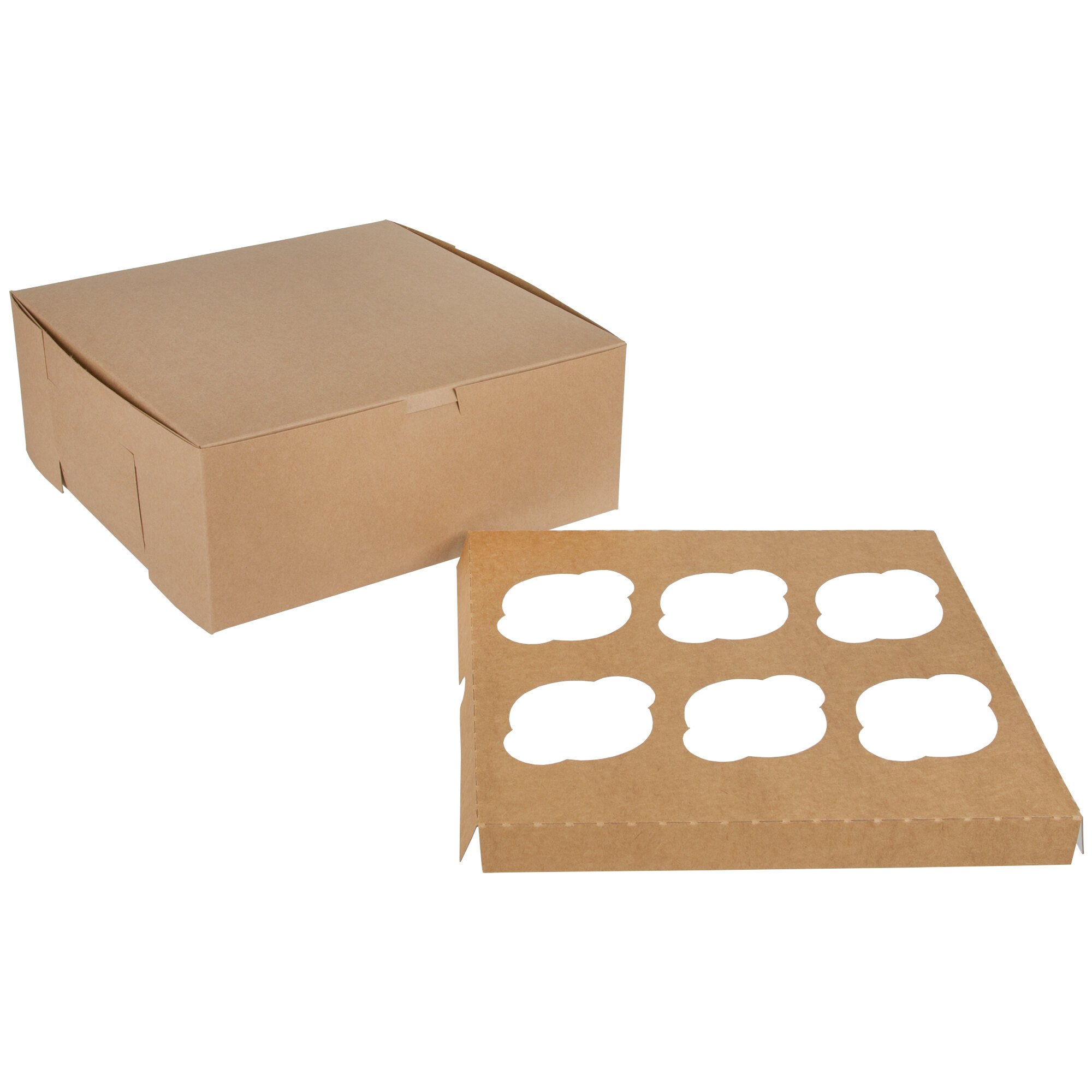 10" x 10" x 4" Kraft Cupcake / Muffin Box with 6 Slot Reversible Insert