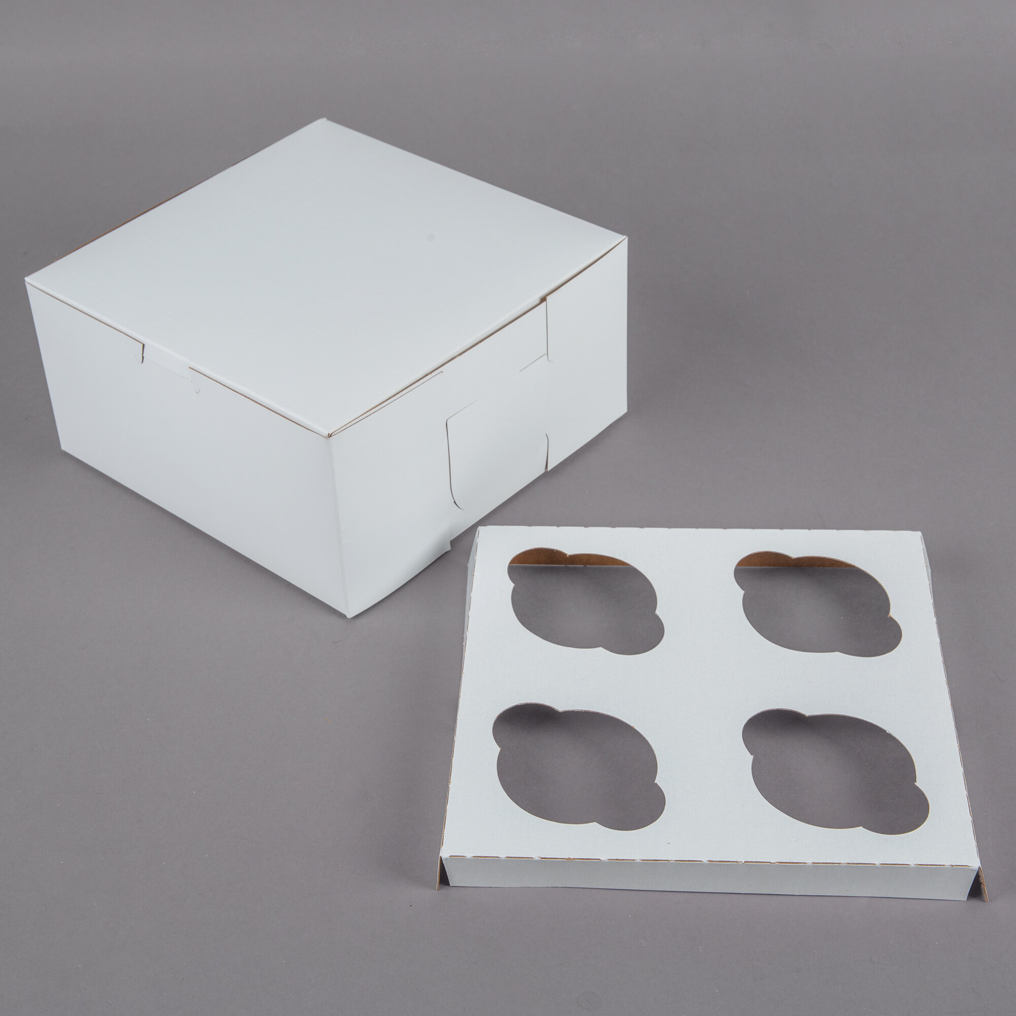 8" x 8" x 4" White Cupcake / Muffin Box with 4 Slot Reversible Insert