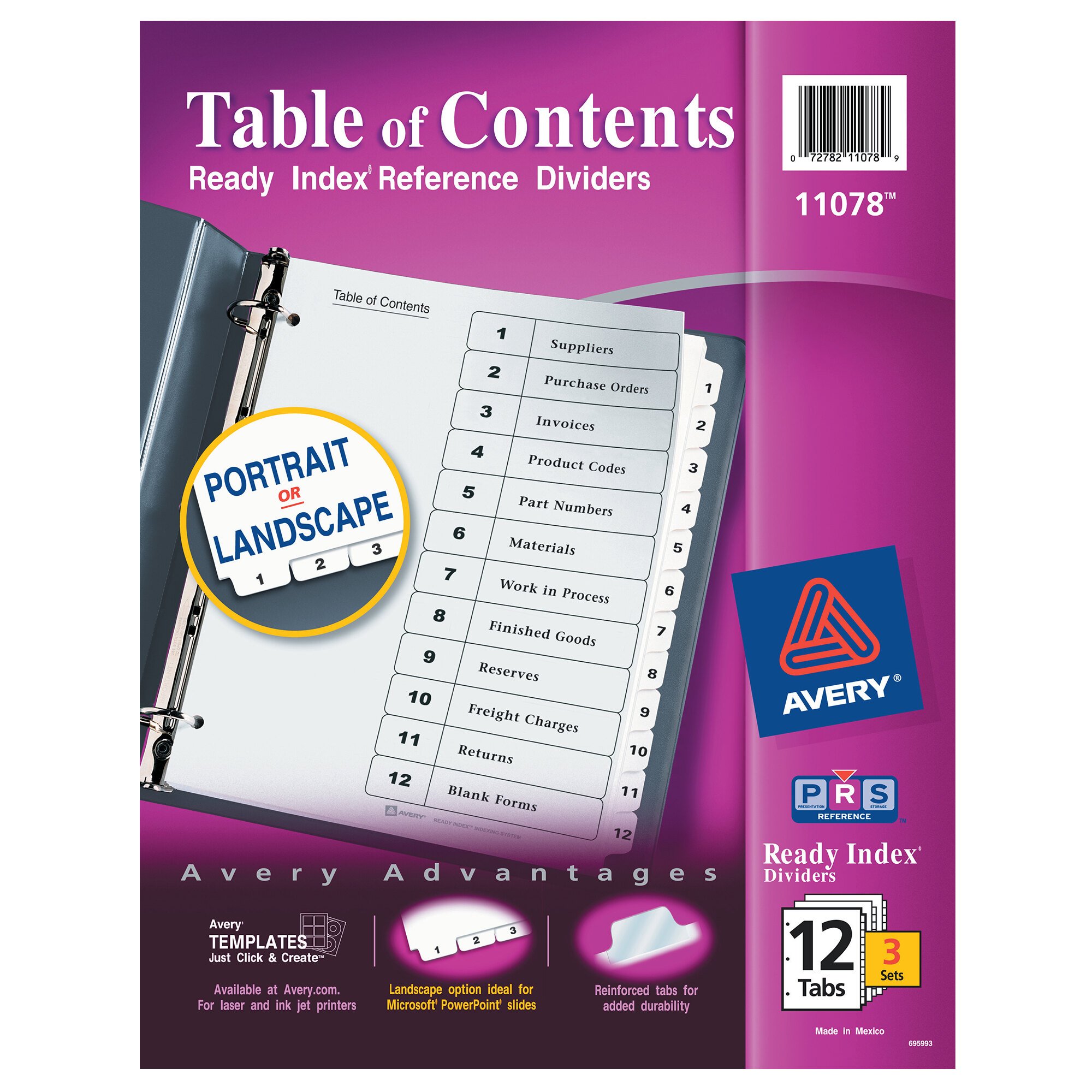 Avery 11078 Ready Index 12-Tab Black / White Paper Printable ...